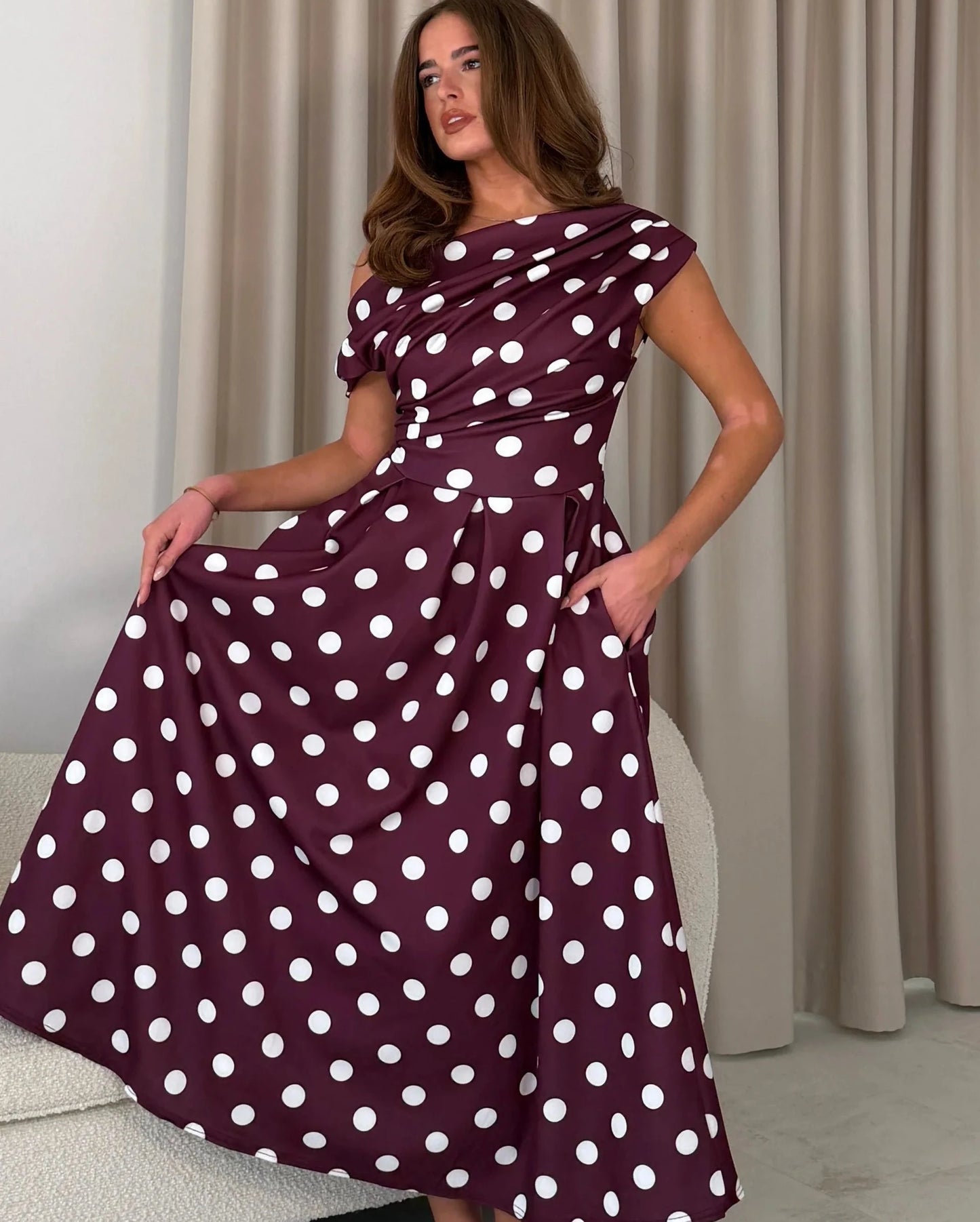 Betty Asymmetric Skater Midi Berry White Dress