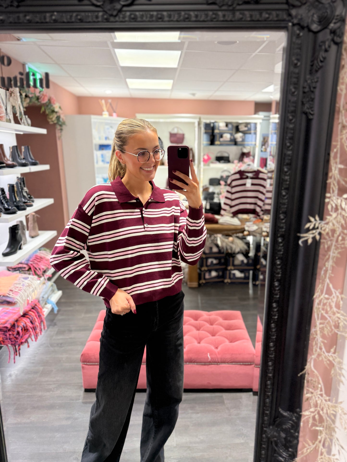 Maroon Pink Rugby Shirt