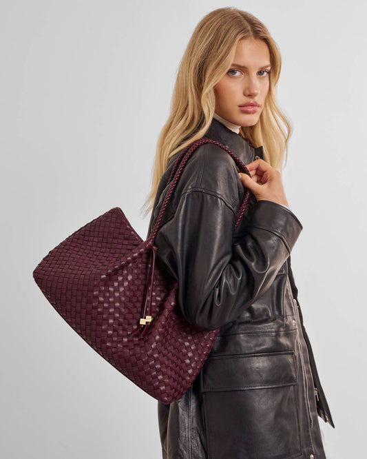 KLB4752 Nova Hand Woven Small Shoulder Tote Cherry