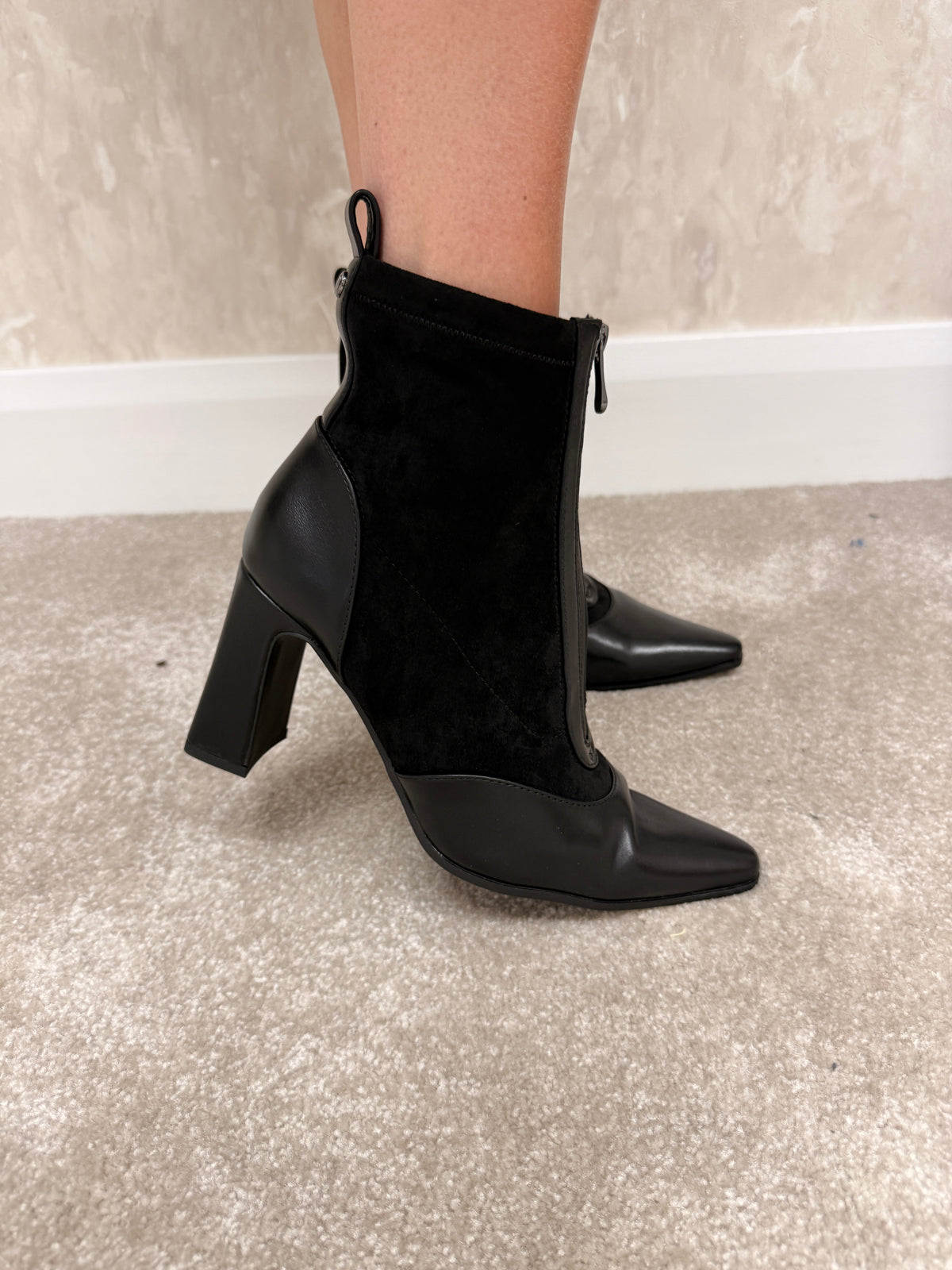 Black suede mix boots