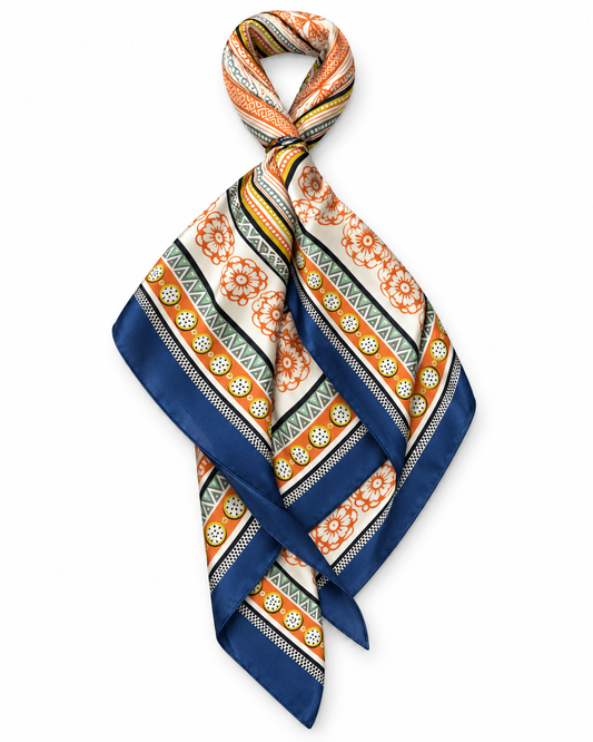 Lotta Navy Orange Printed Scarf