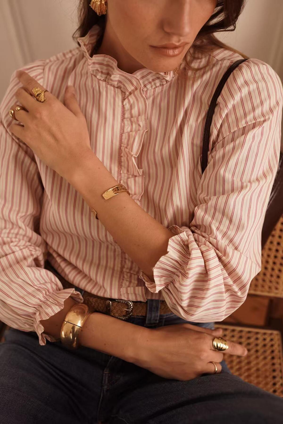 Striped Ruffle Blouse Pink