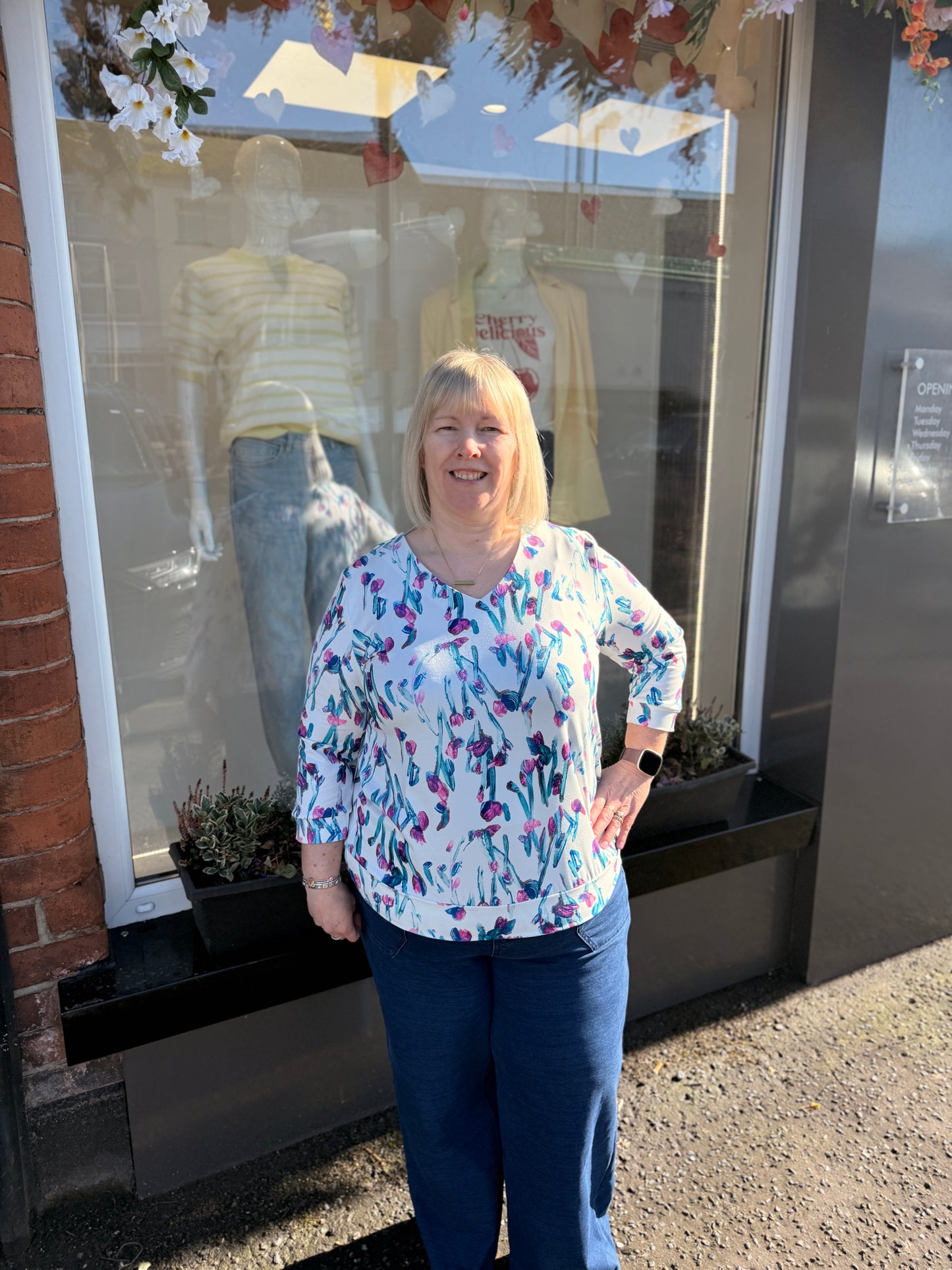 YEW 3936 V Neck White Floral top