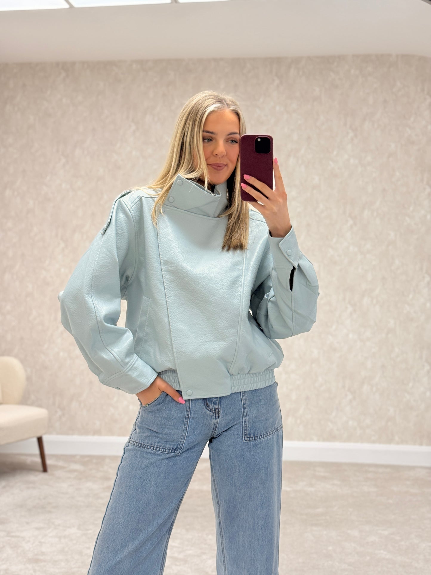 Faux Leather Jacket Blue