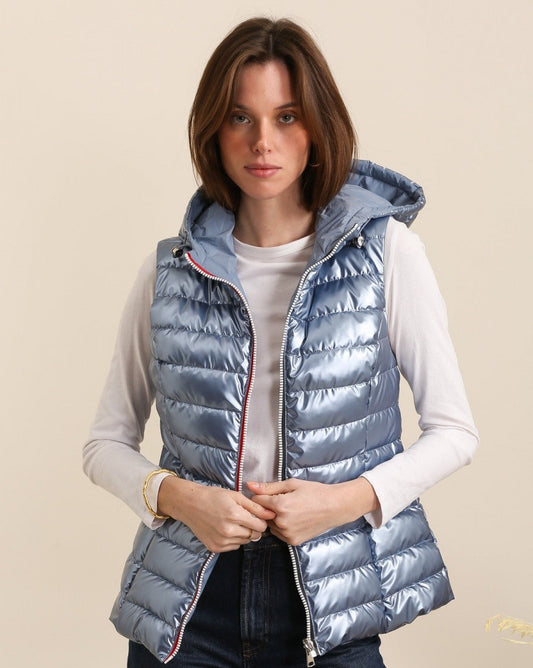 Waterproof sleeveless metallic gilet sky blue