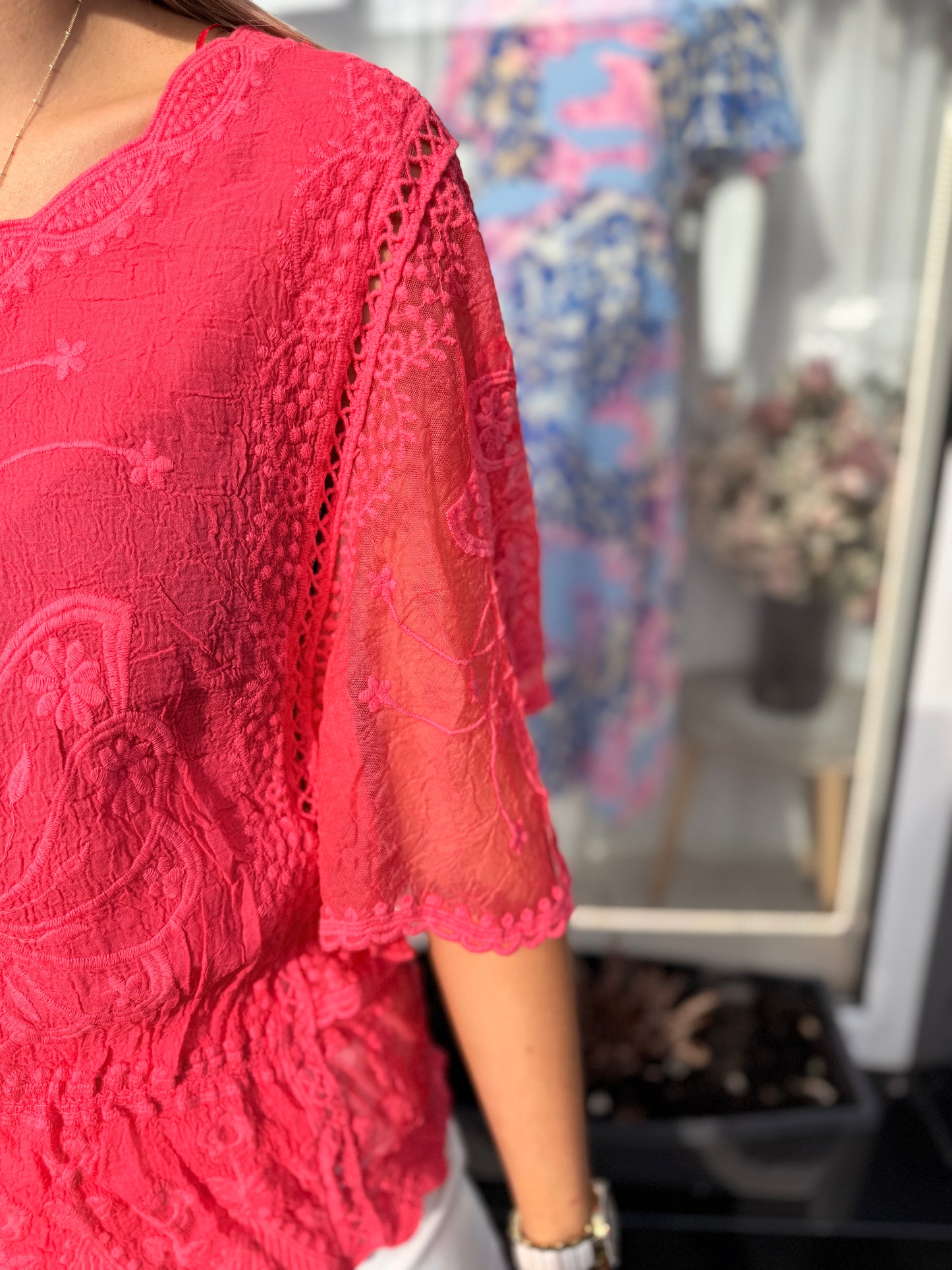 Floral Lace Butterfly Sleeve Blouse