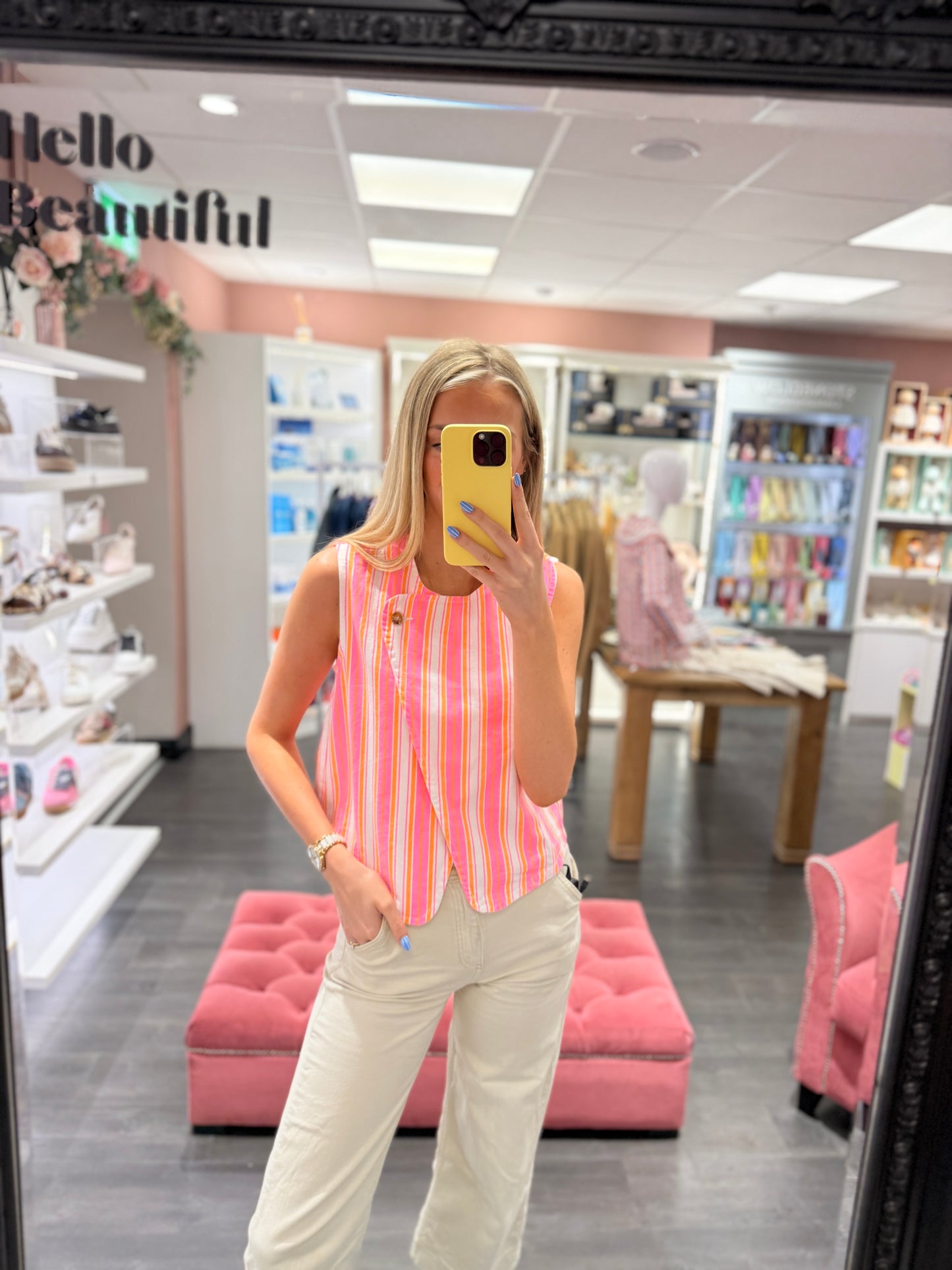 Asymmetric Stripe Bright Pink Waistcoat
