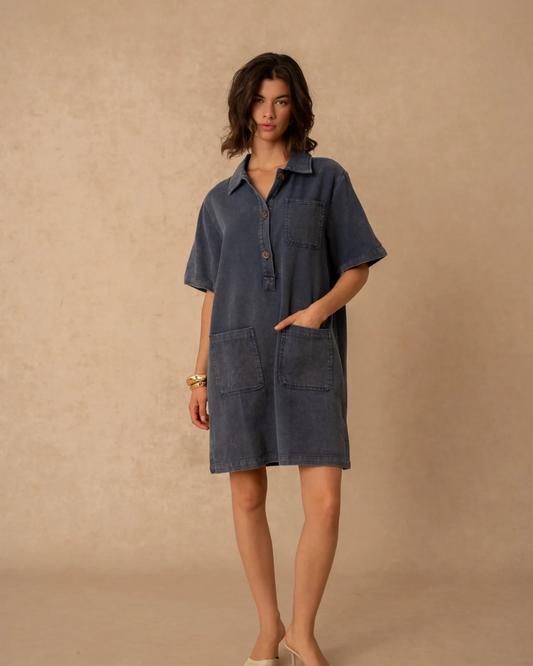 Soft Denim Shift Dress Navy