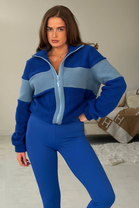Beau Full Zip Contrast Panel Fleece Blue