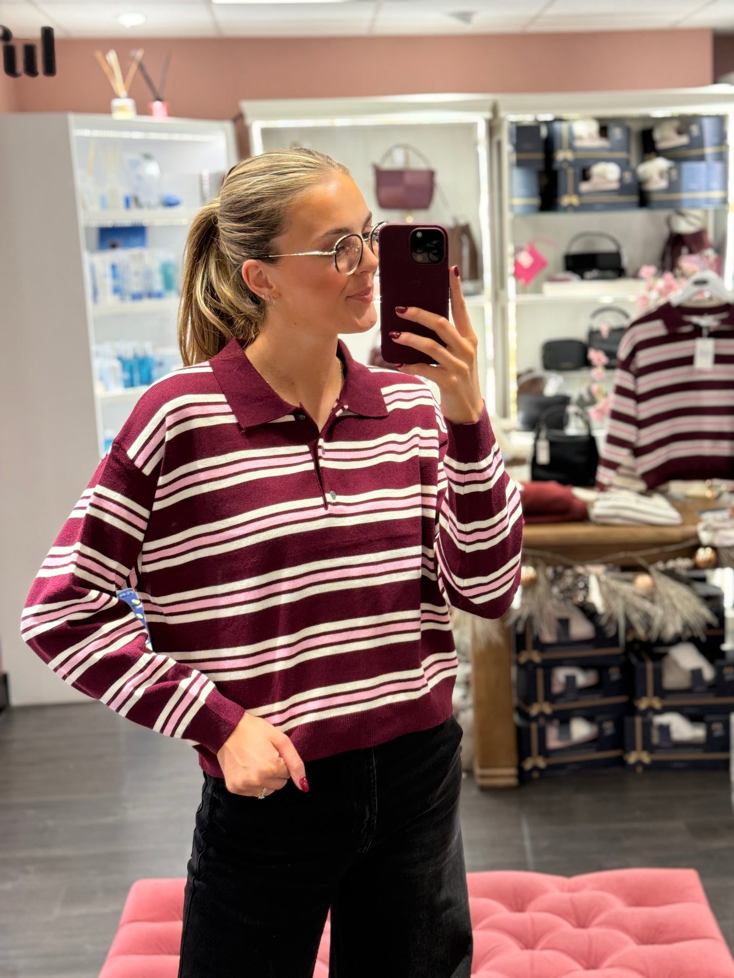 Maroon Pink Rugby Shirt