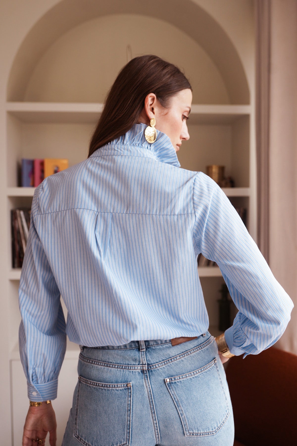 Striped Shirt with Manadarin Collar
