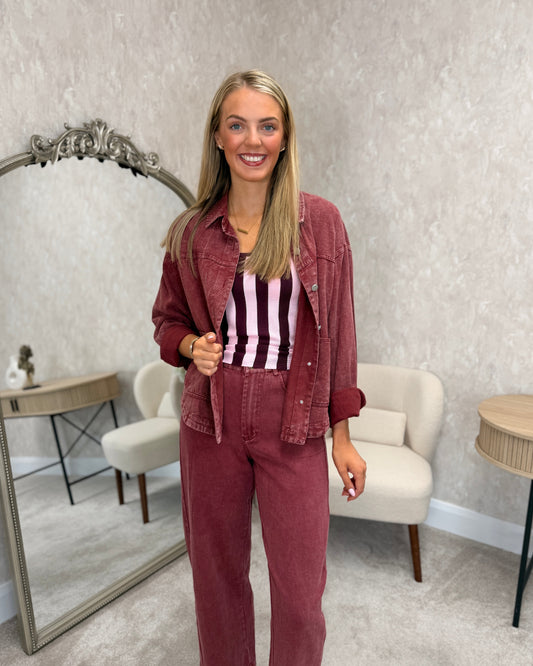 Burgundy Soft Denim Jacket