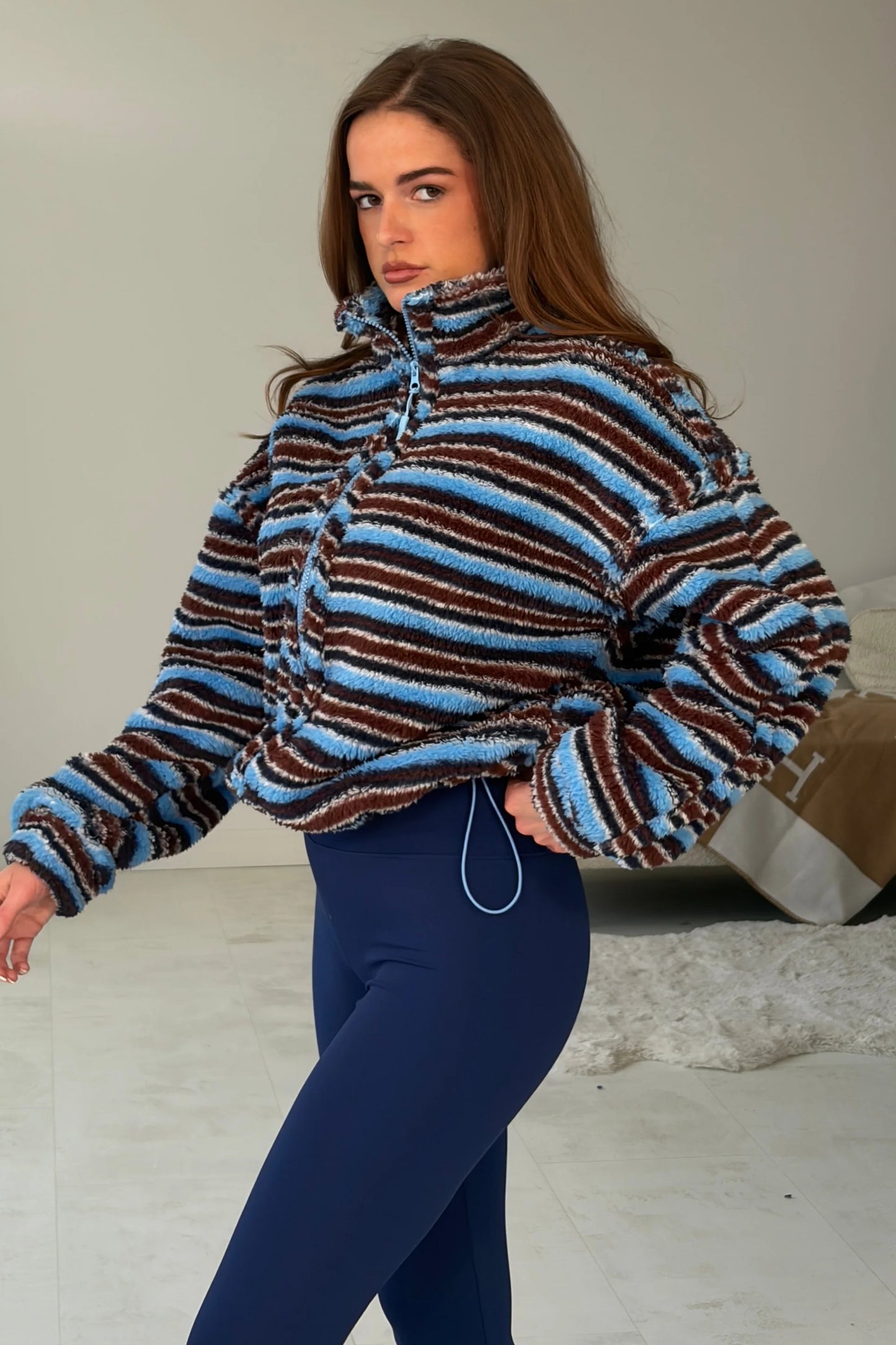 Lulu Contrast Full Zip Stripe Fleece Blue