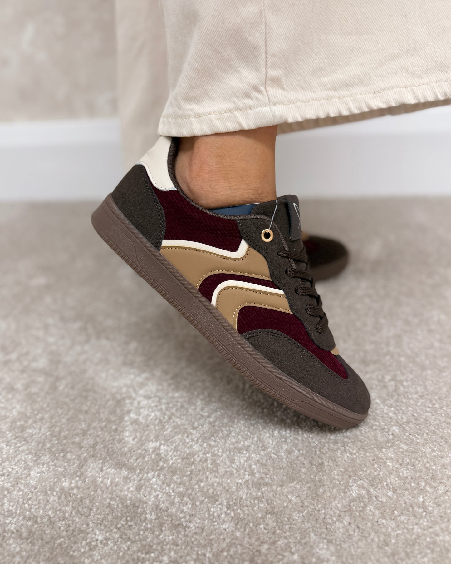 Lunar Jersey Brown Burgundy Trainers