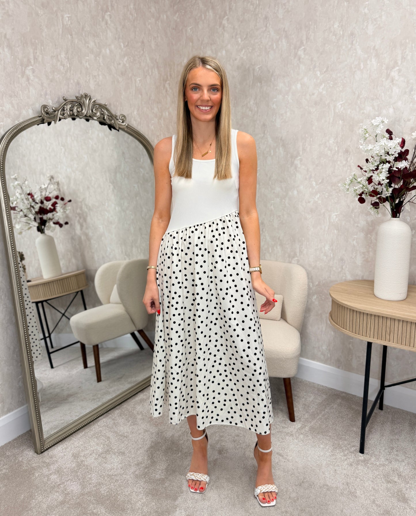 Lela Polka Dot Dress White
