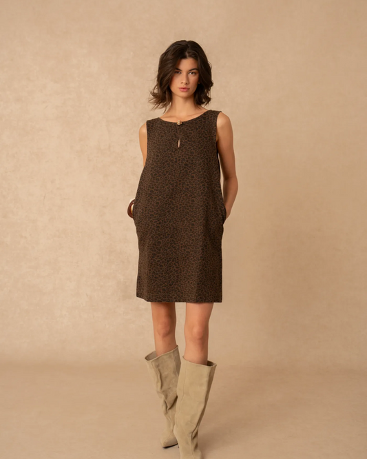 Animal Print Soft Denim Pinafore