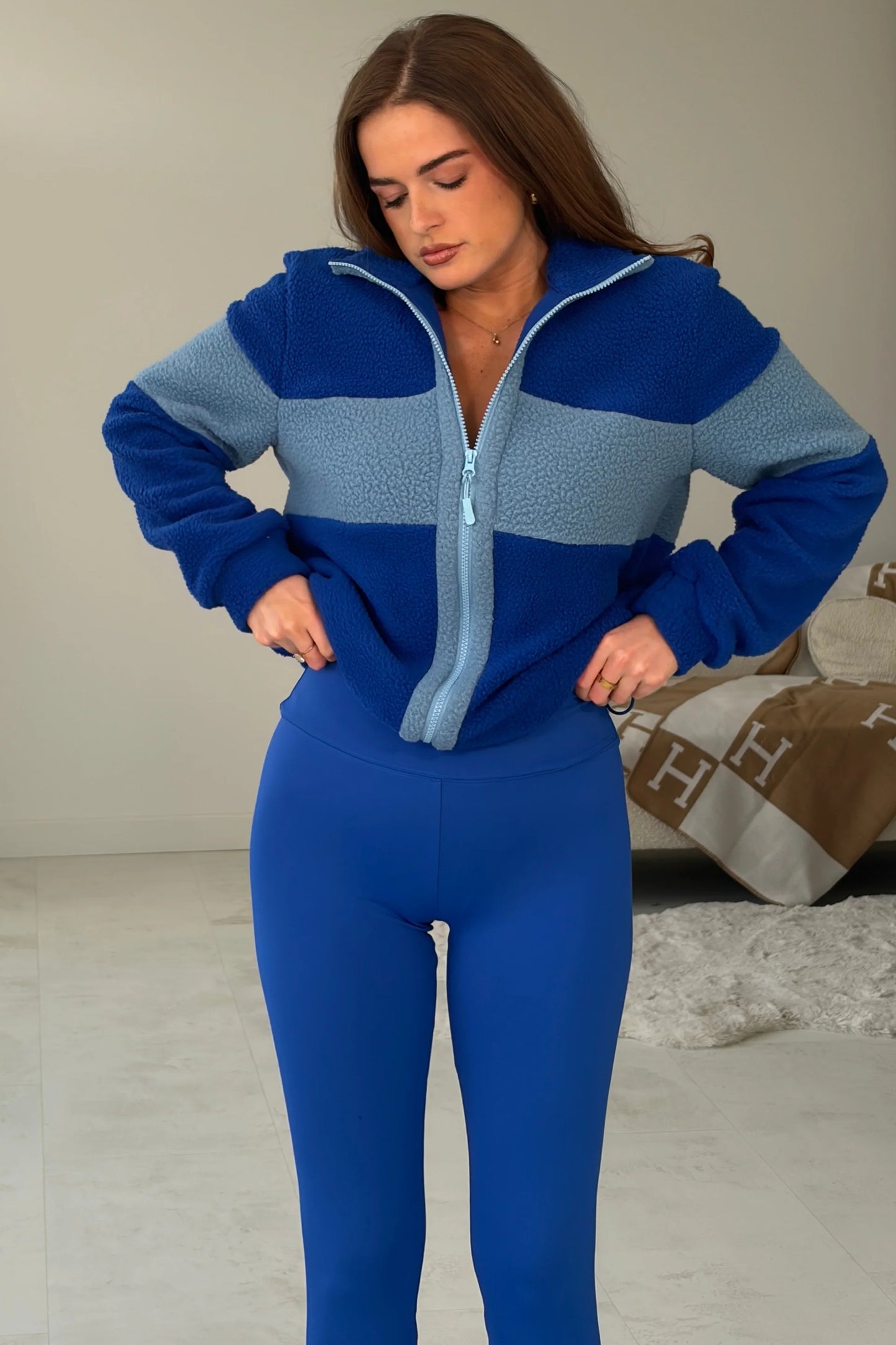 Beau Full Zip Contrast Panel Fleece Blue