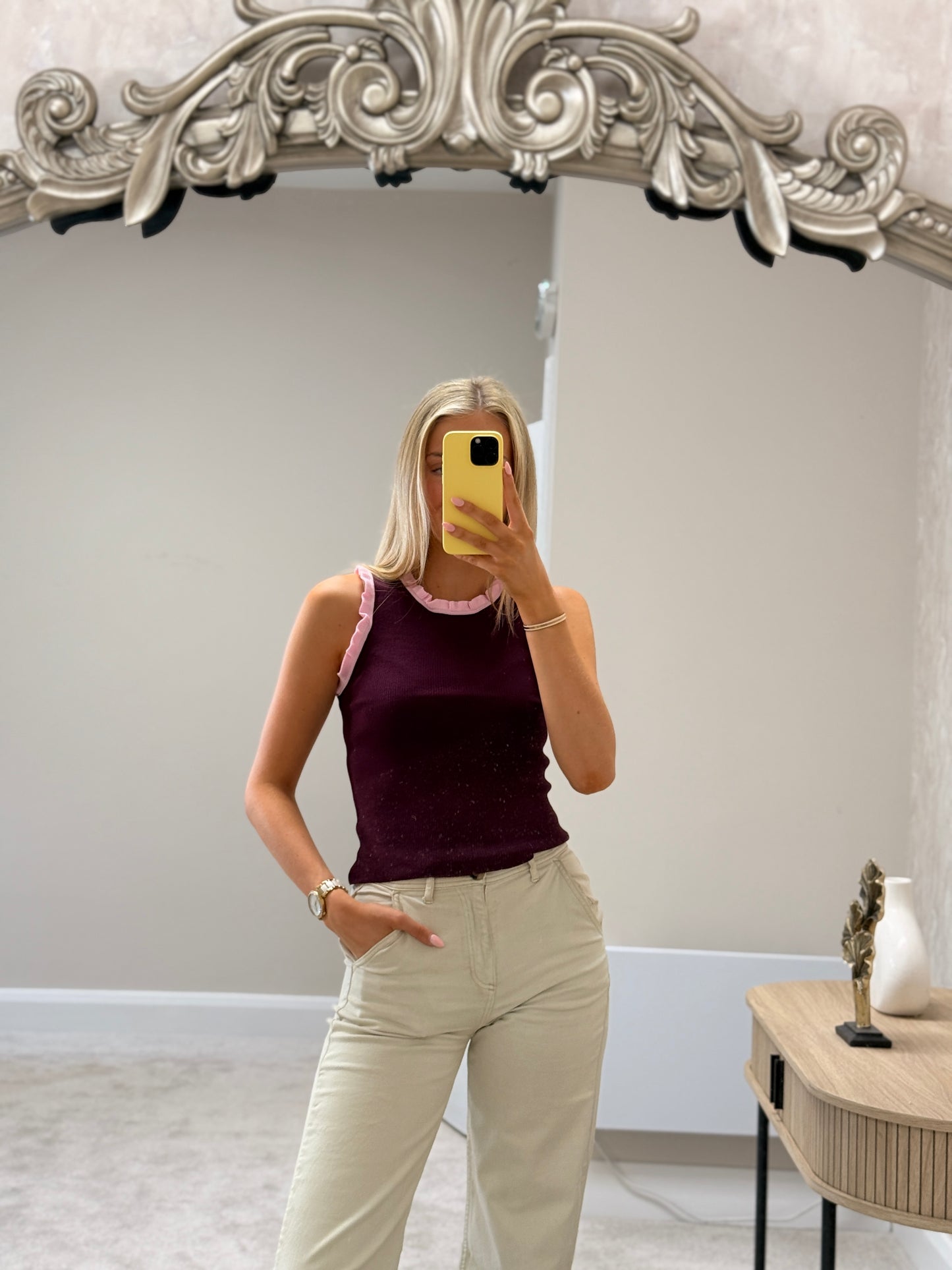 Burgundy Pink Ruffle Vest Top
