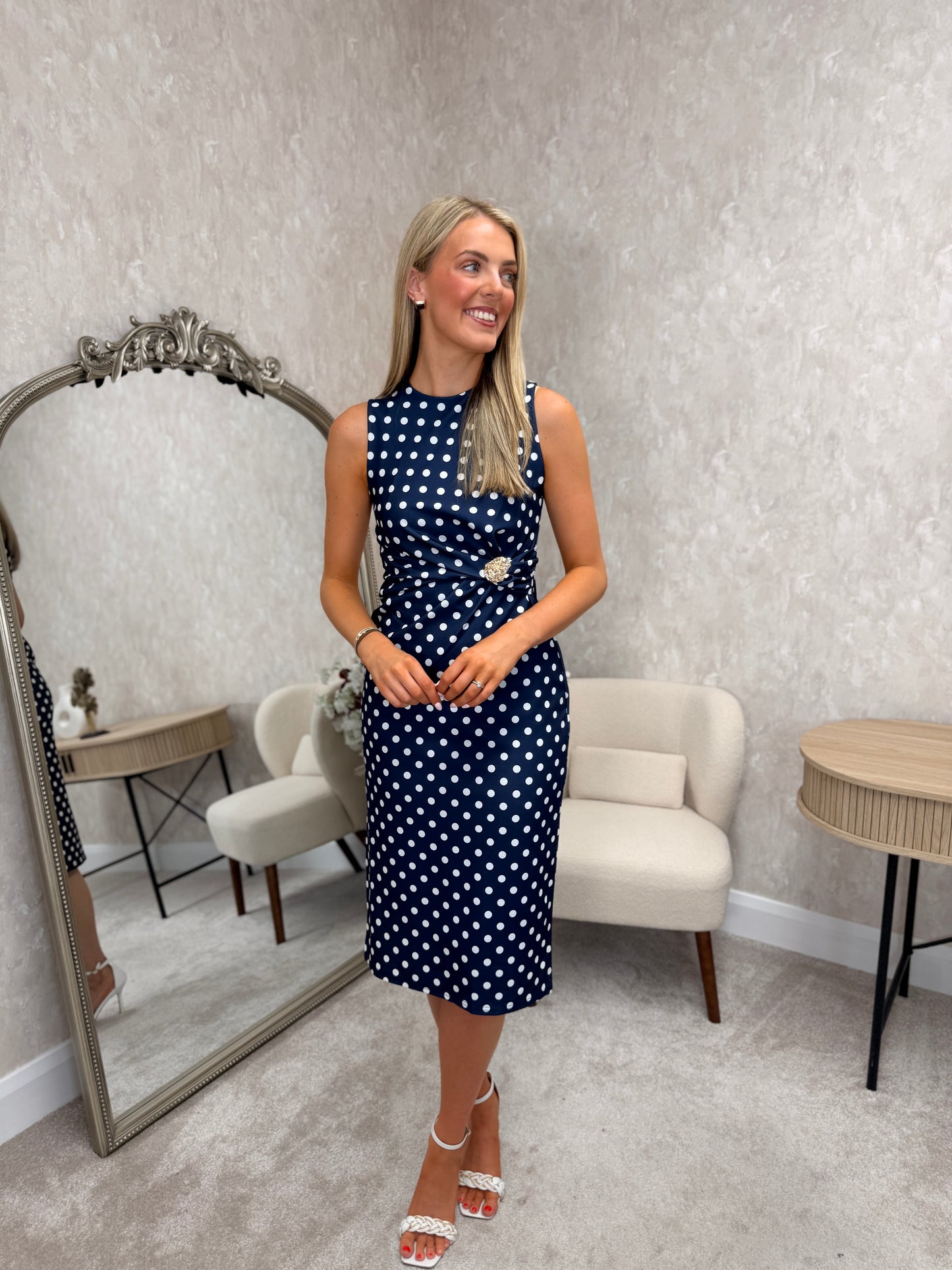 Navy White Buckle Dress