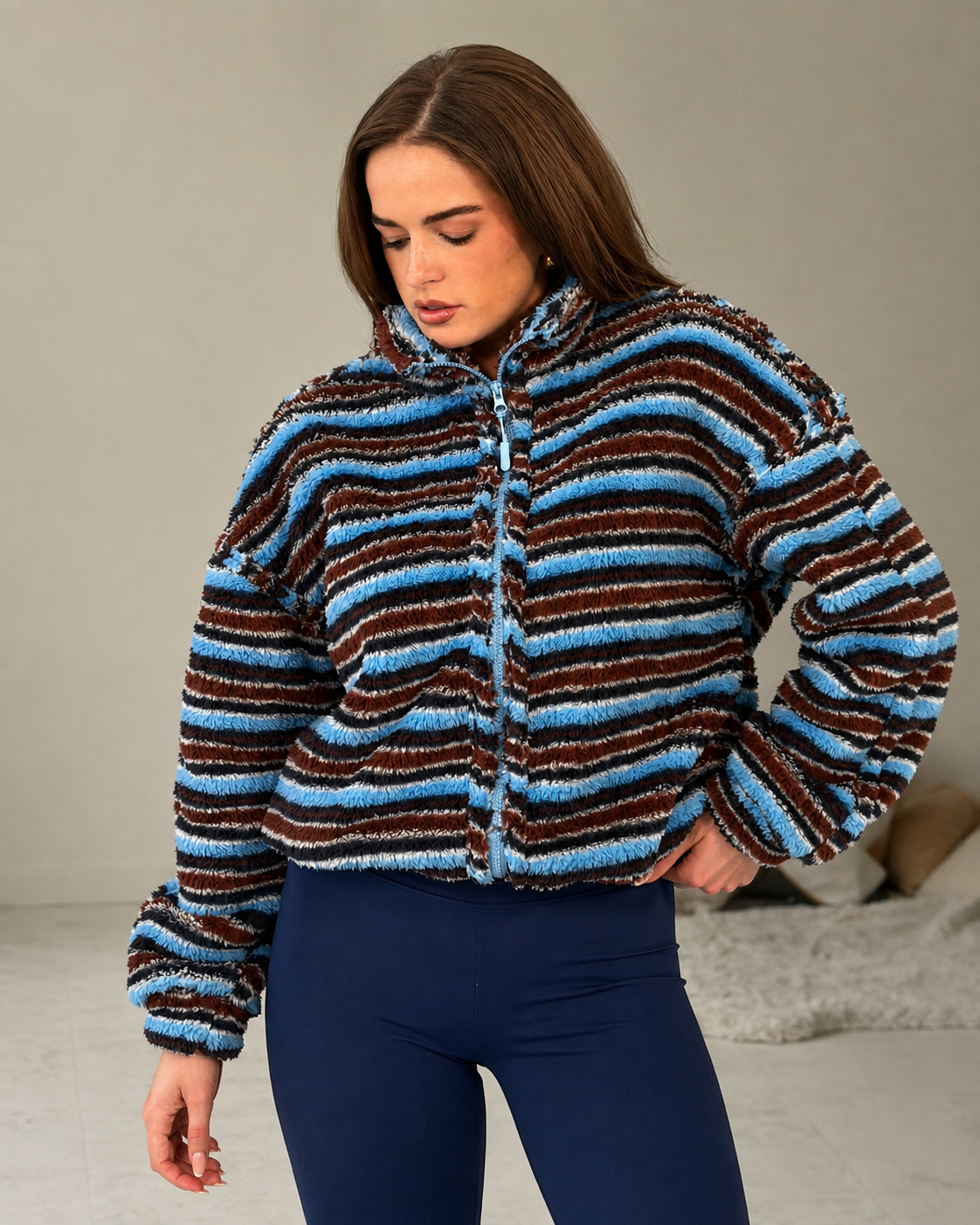 Lulu Contrast Full Zip Stripe Fleece Blue