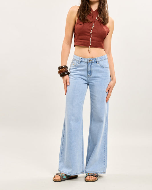 Wide Embroidered Daisy Jeans