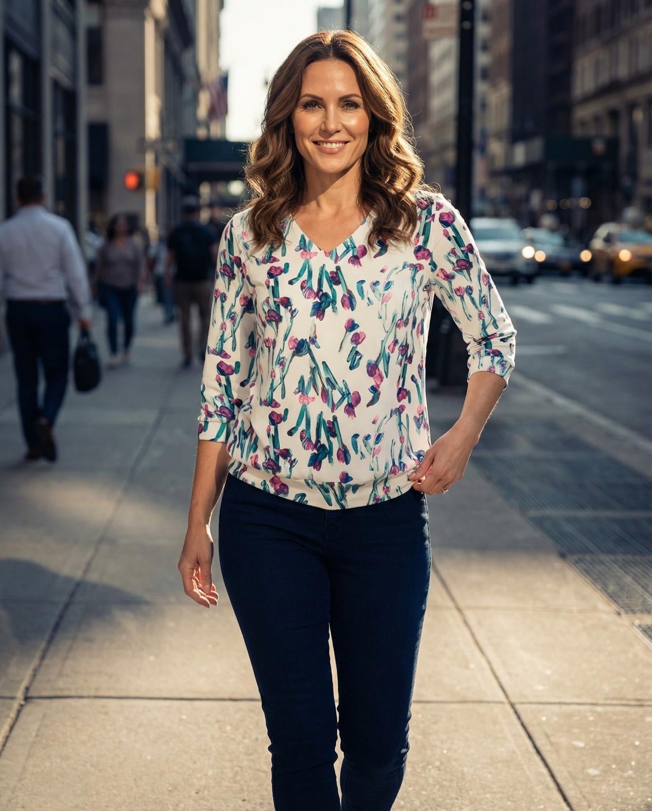 YEW 3936 V Neck White Floral top