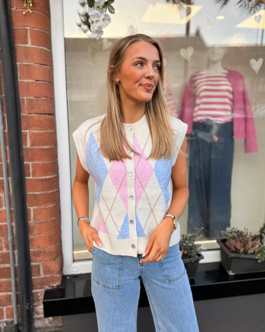 Argyle Cream Waistcoat 2048