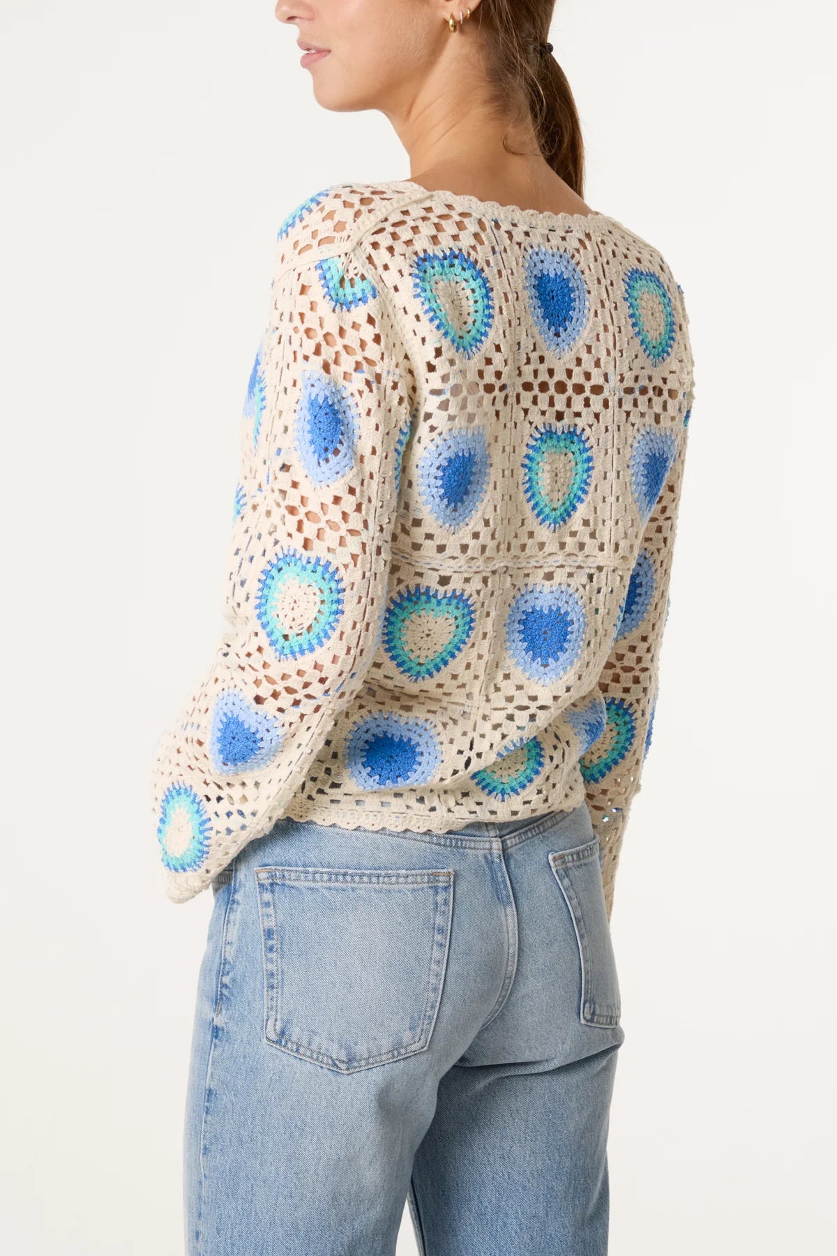 Colourful Heart Crochet Cardigan Blue