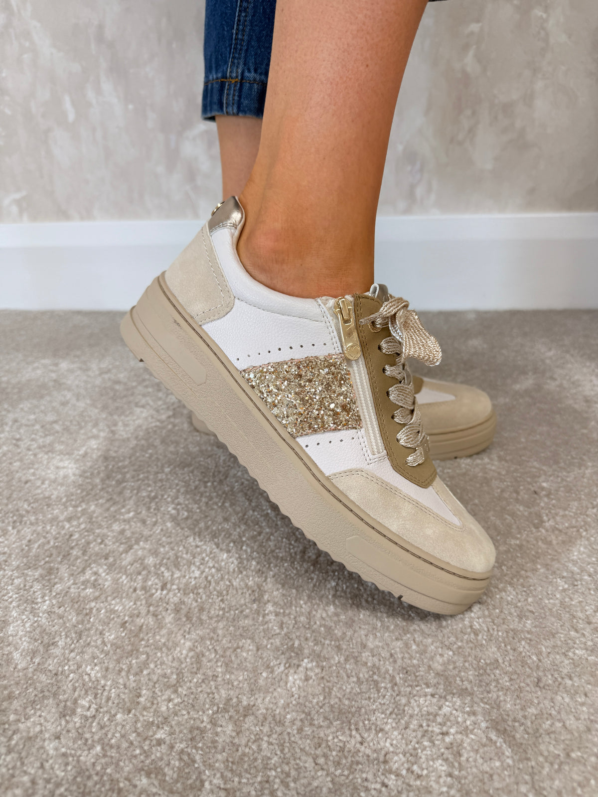 Cream Gold Comb Trainers