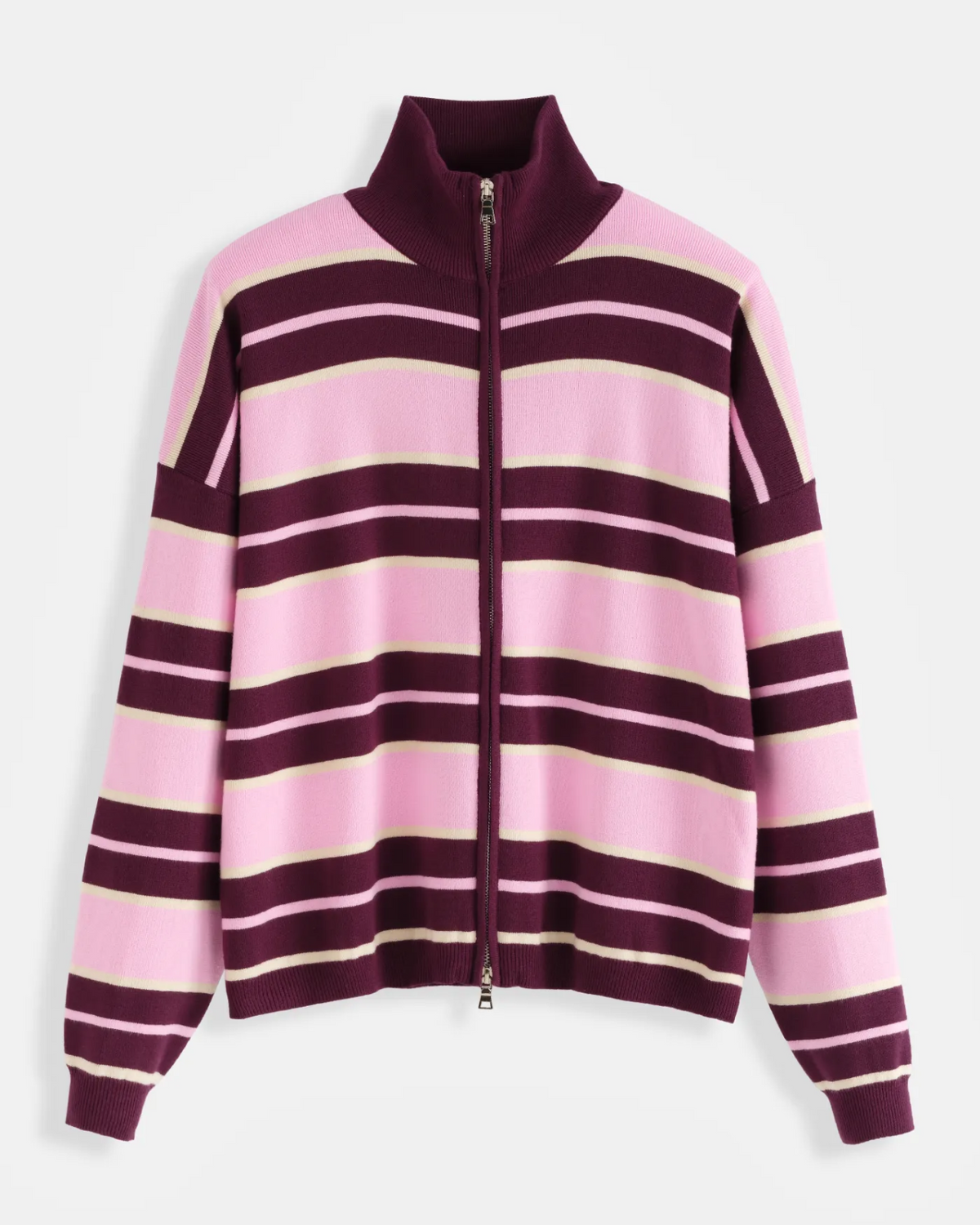 Remi Stripe Zip Knit Burgundy/Pink