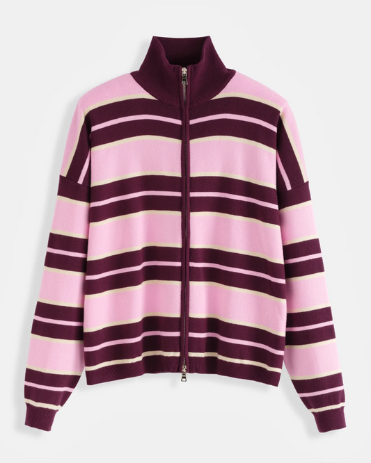 Remi Stripe Zip Knit Burgundy/Pink