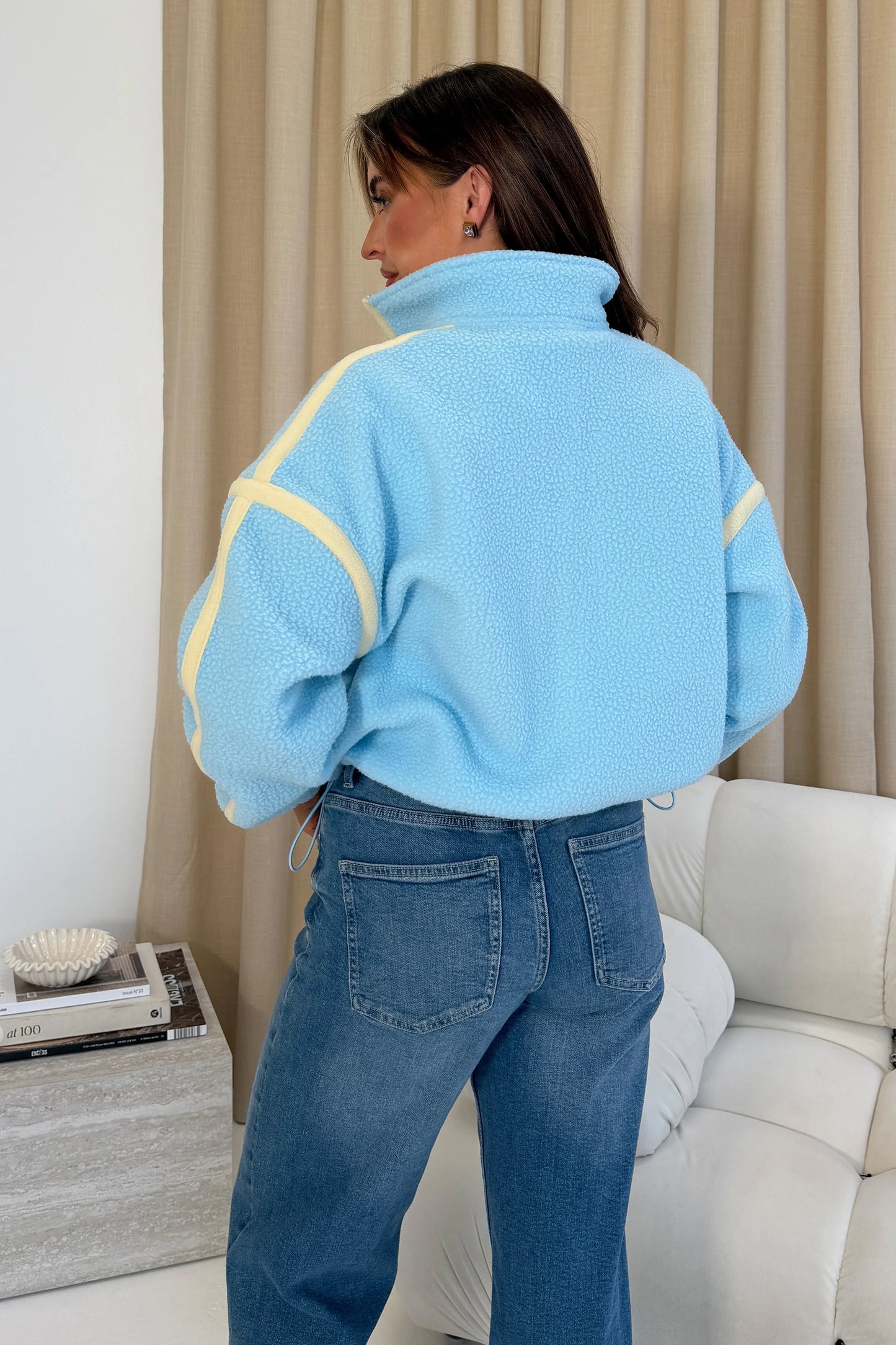 Lulu Contrast Binding Full Zip Fleece Sky Blue