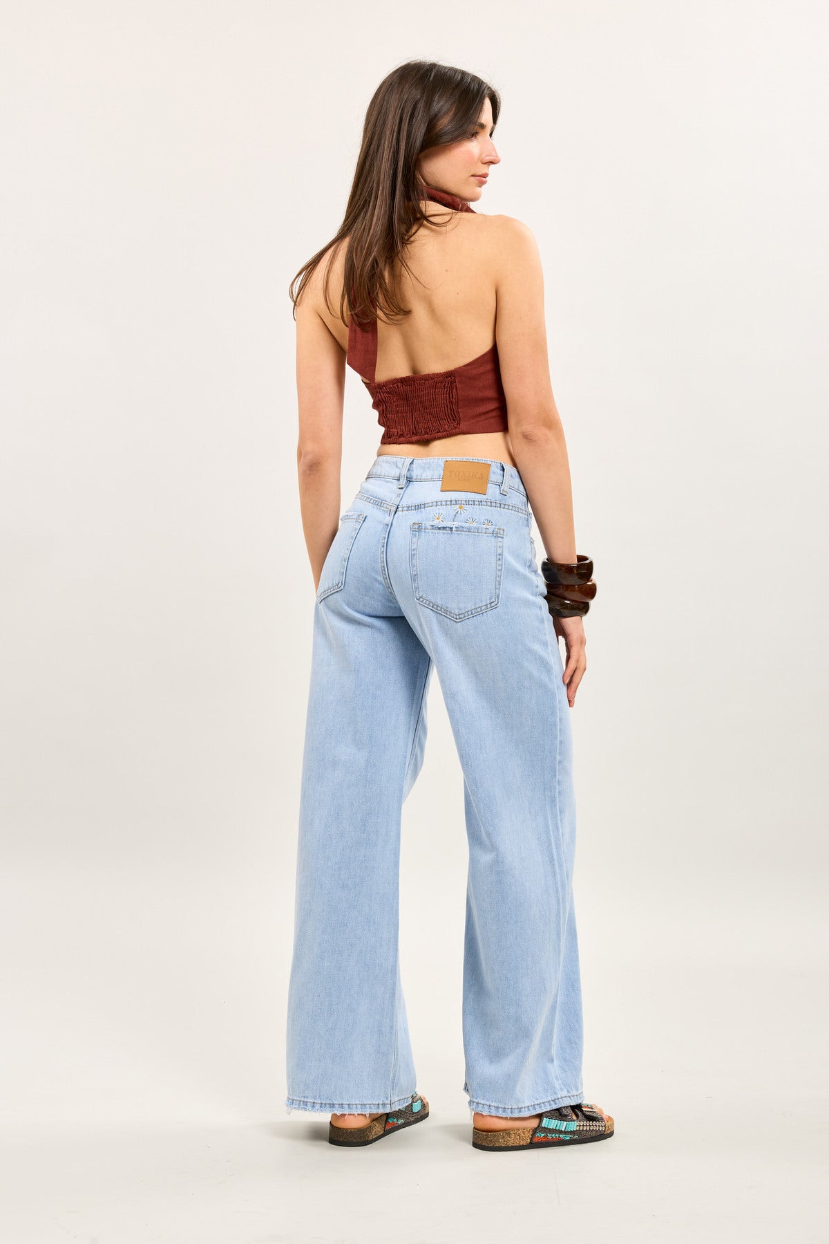 Wide Embroidered Daisy Jeans