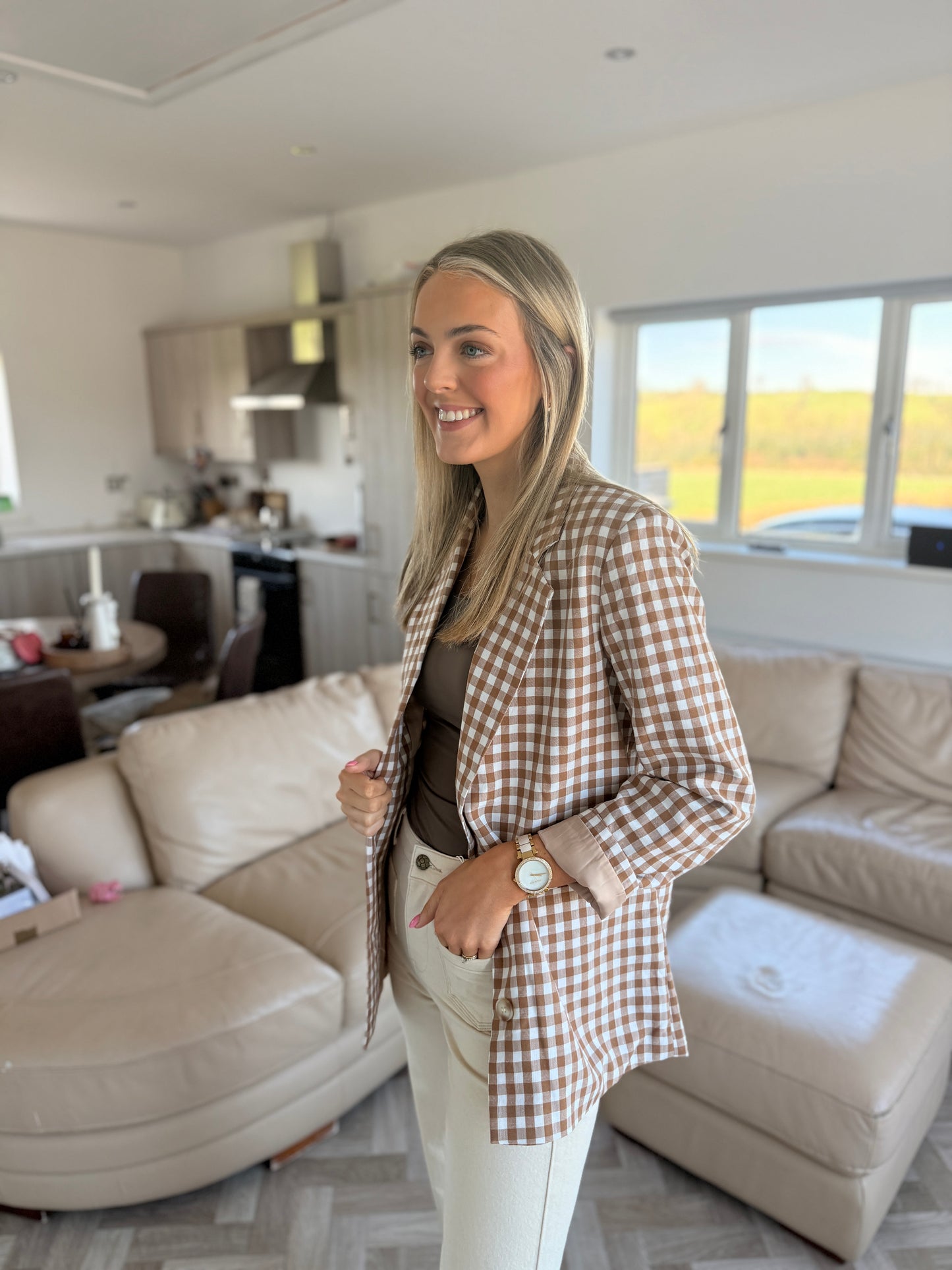 Gingham Coffee Blazer