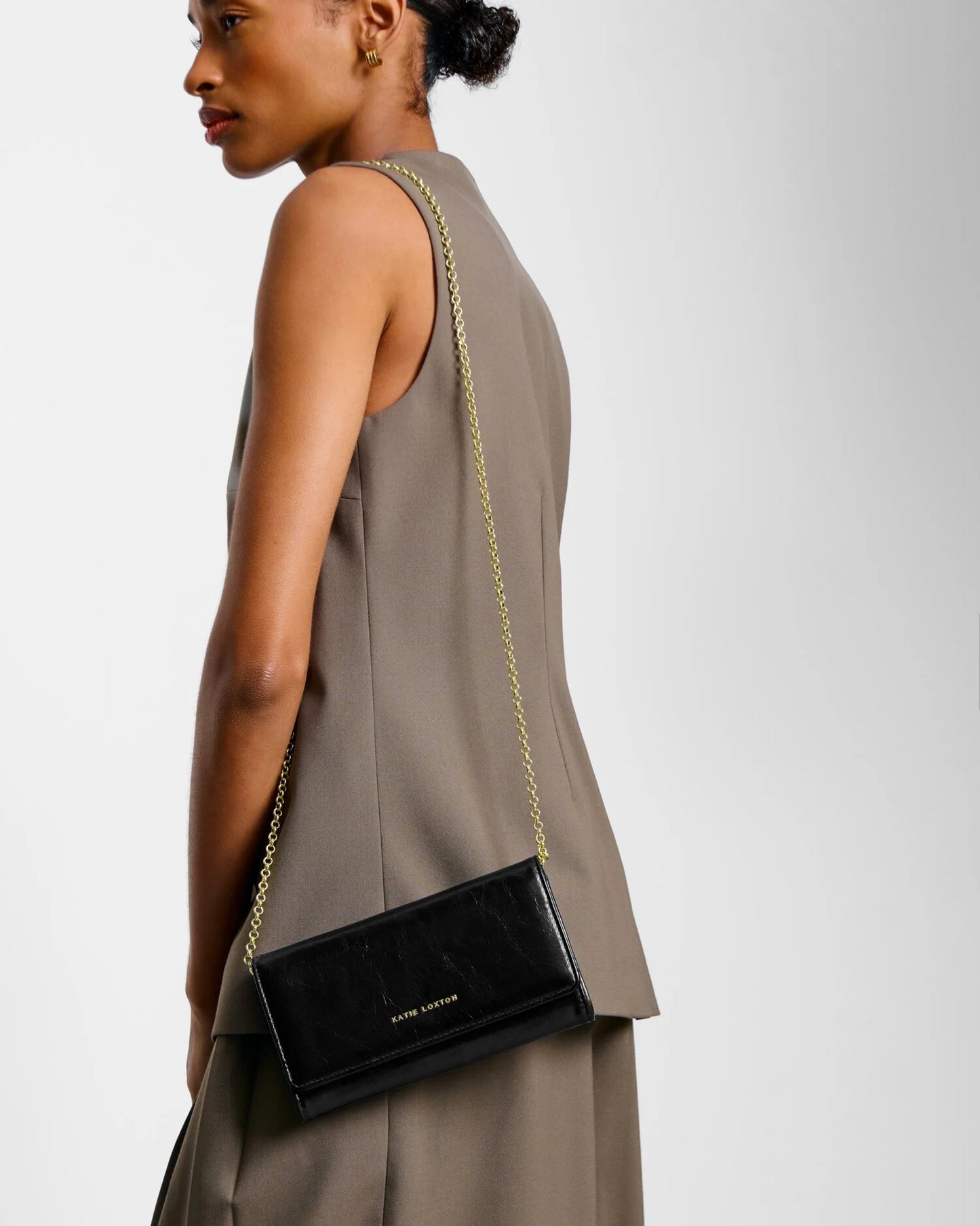 KLB4193 Zea Patent Crackle Crossbody Purse Black