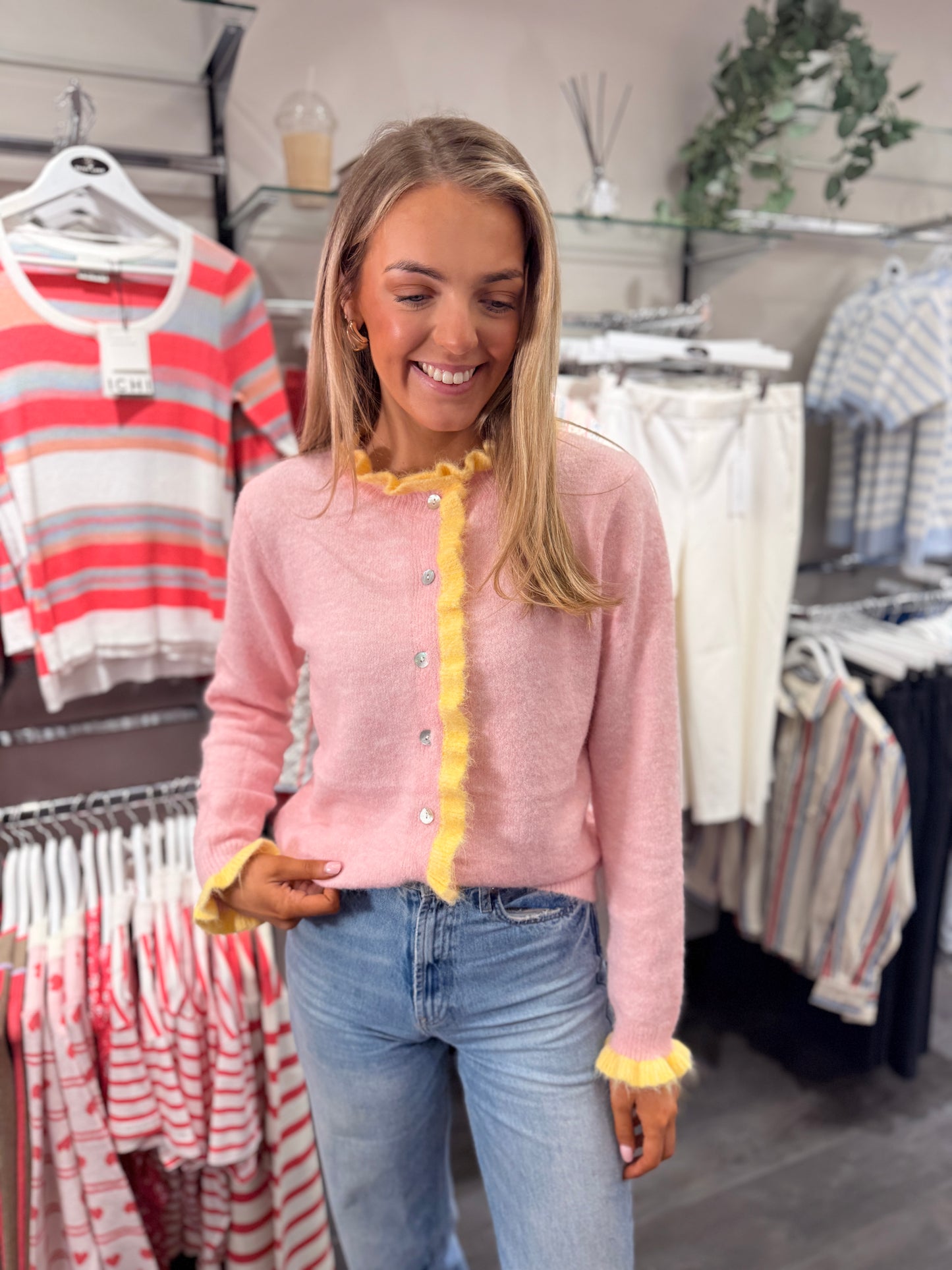 Frill Cardigan Pink Lemon 2000