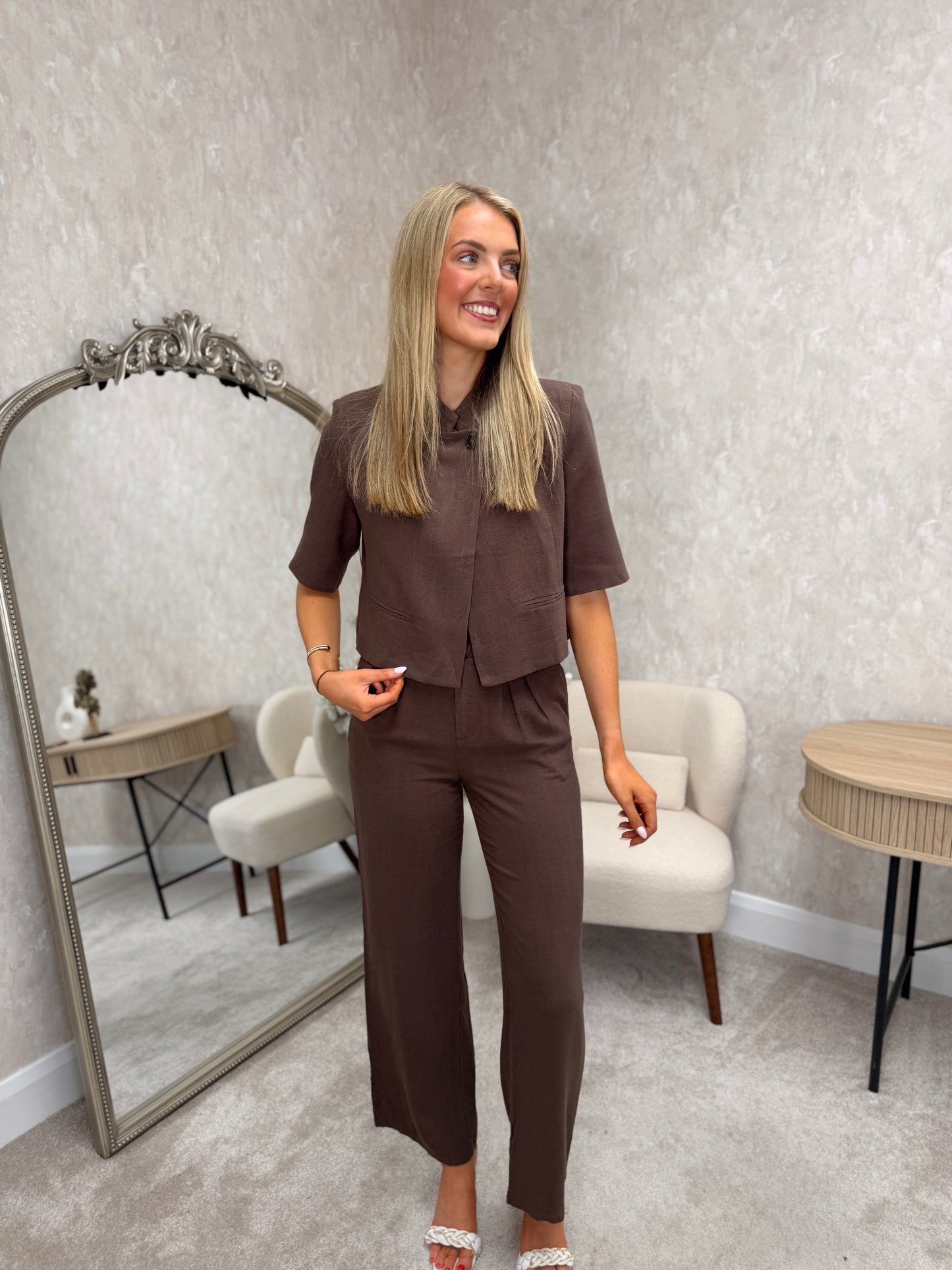 BROWN Asymmetric Blazer Trousers Co Ord