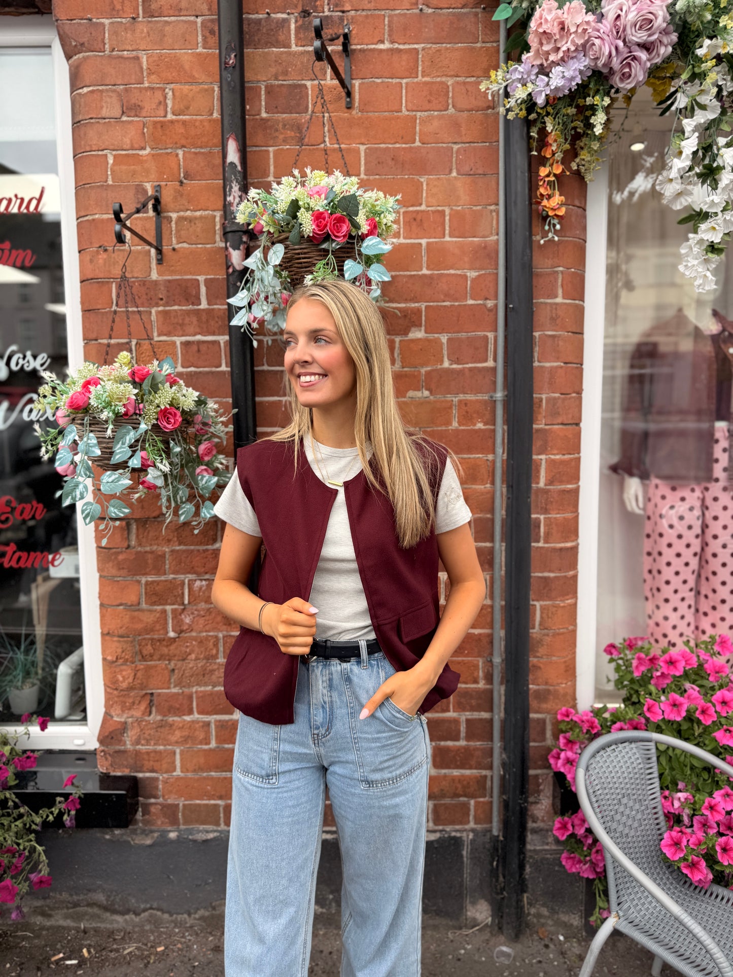 Burgundy Soft zip gilet