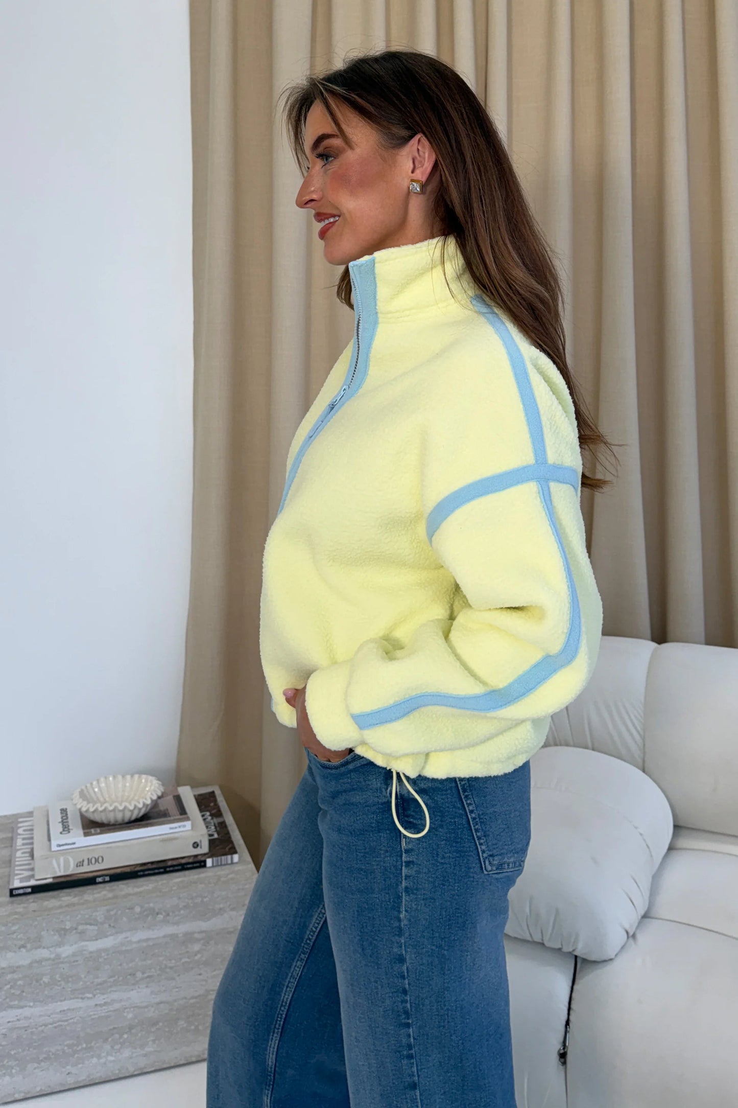 Lulu Contrast Binding Full Zip Fleece Lime Blue