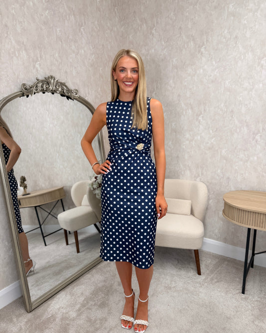 Navy White Buckle Dress