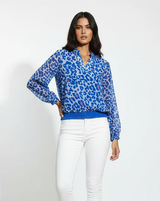 Animal Print Banded Top Blue