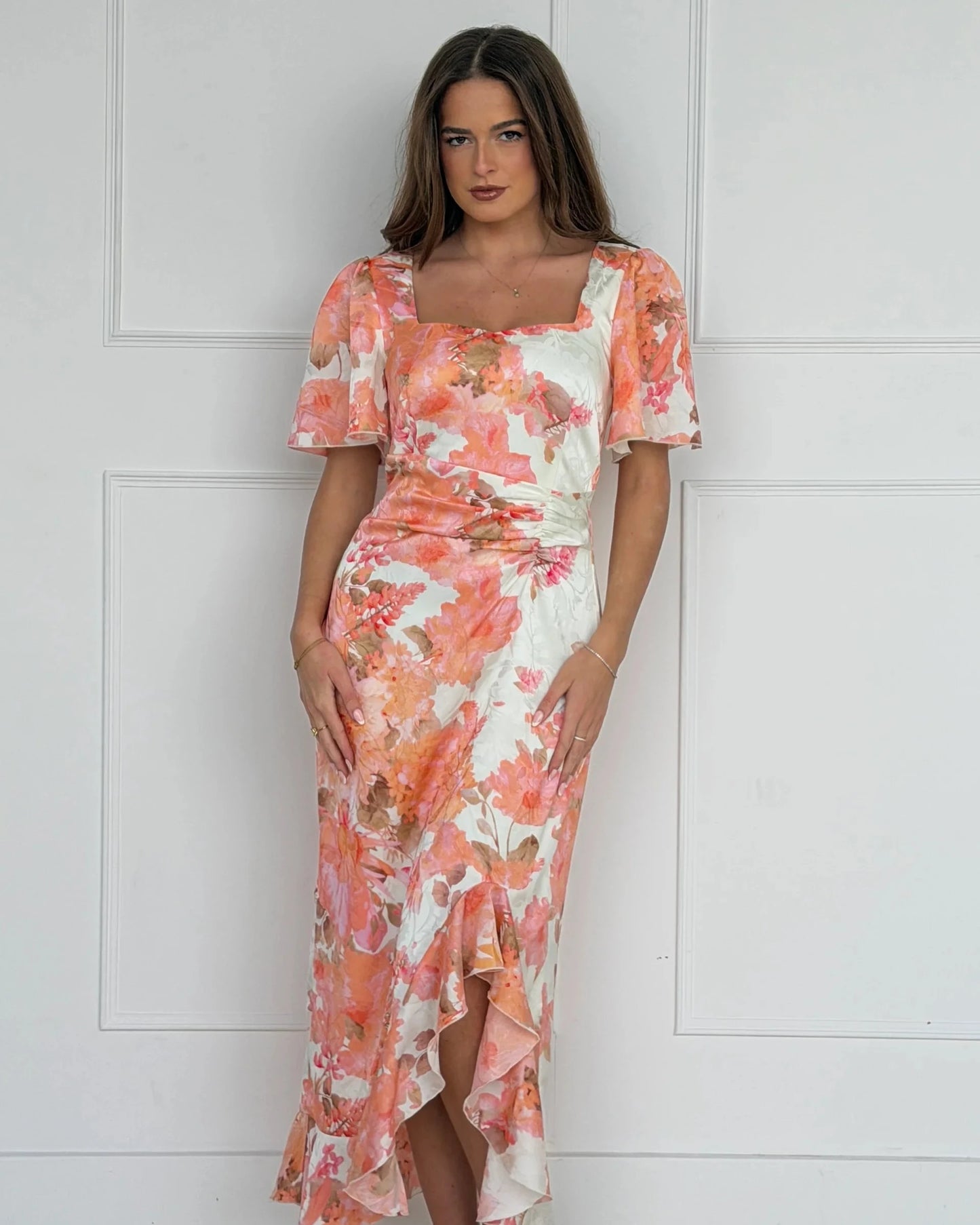 Heidi Floral Print Ruched Midi Dress