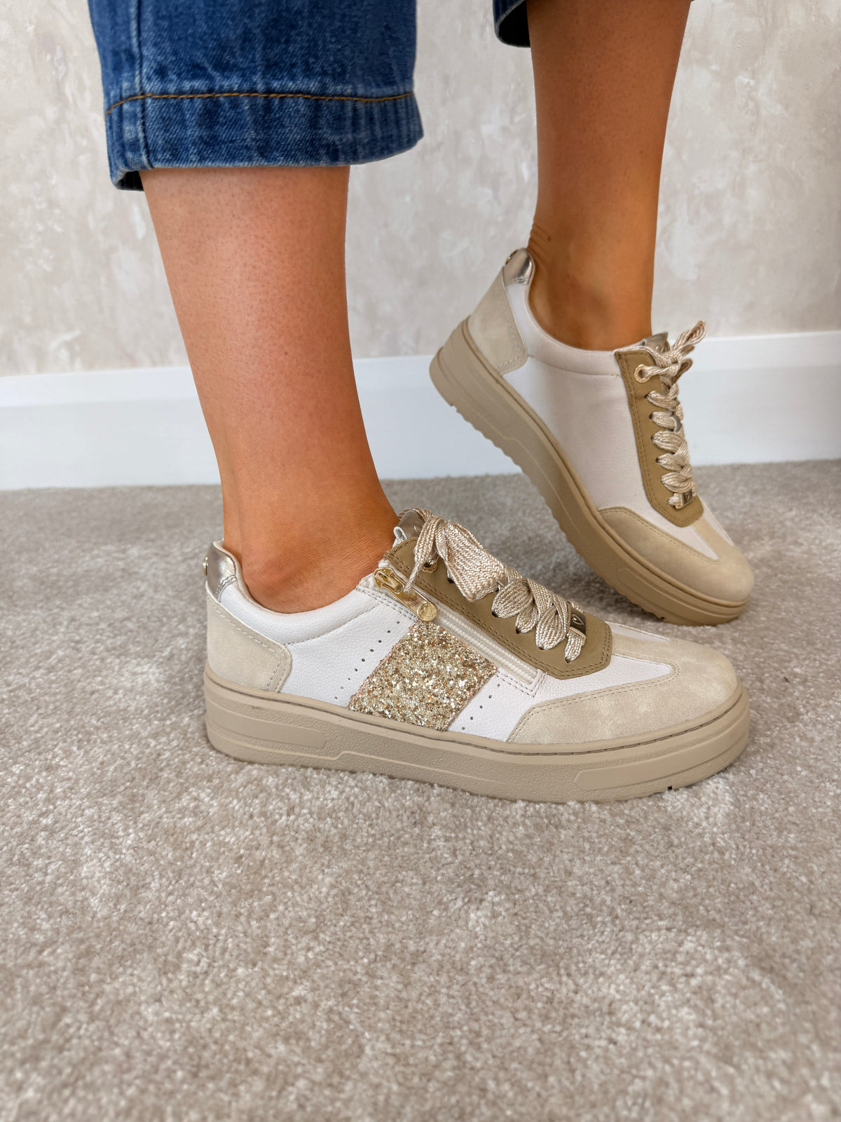 Cream Gold Comb Trainers