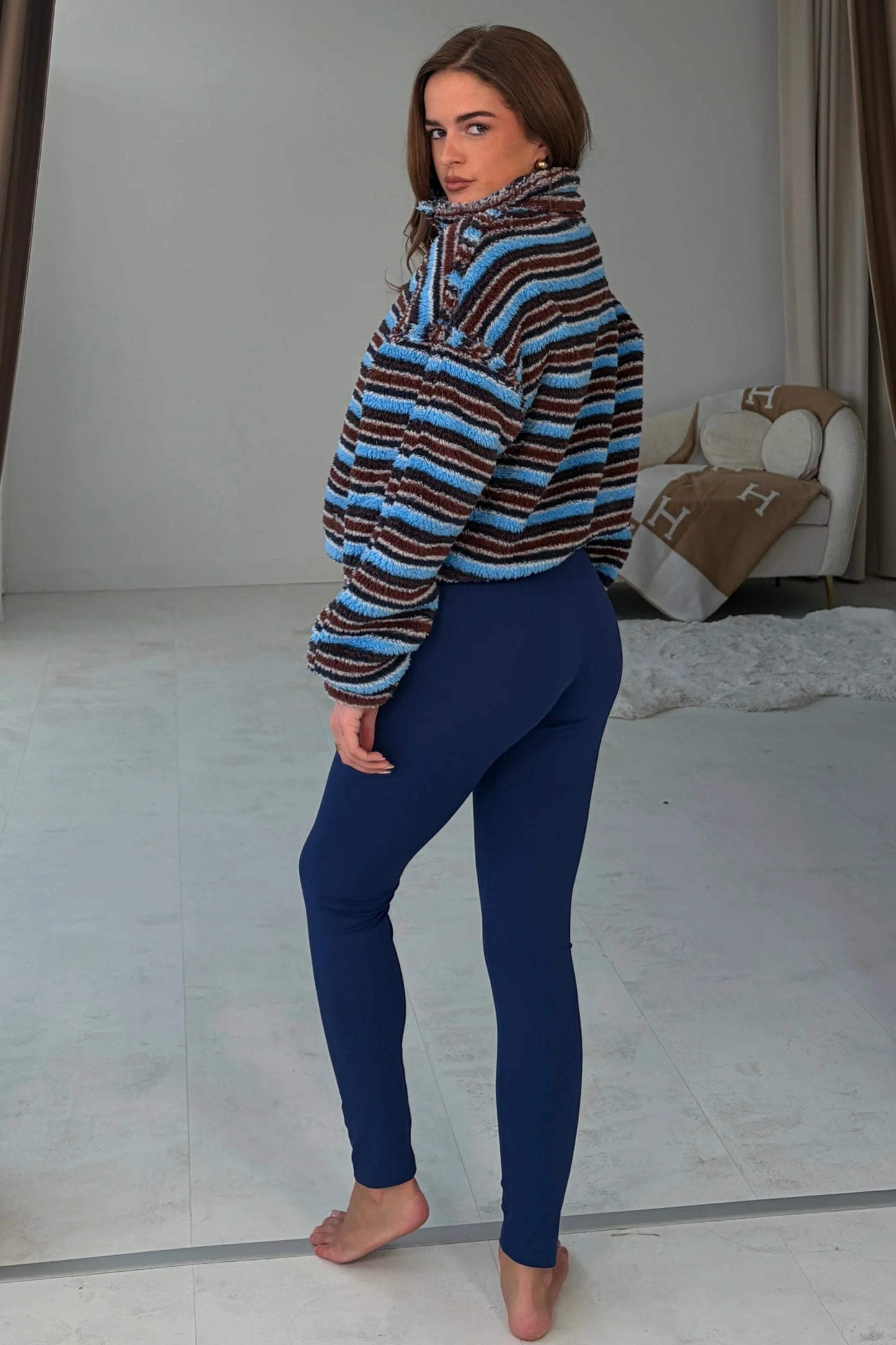 Lulu Contrast Full Zip Stripe Fleece Blue
