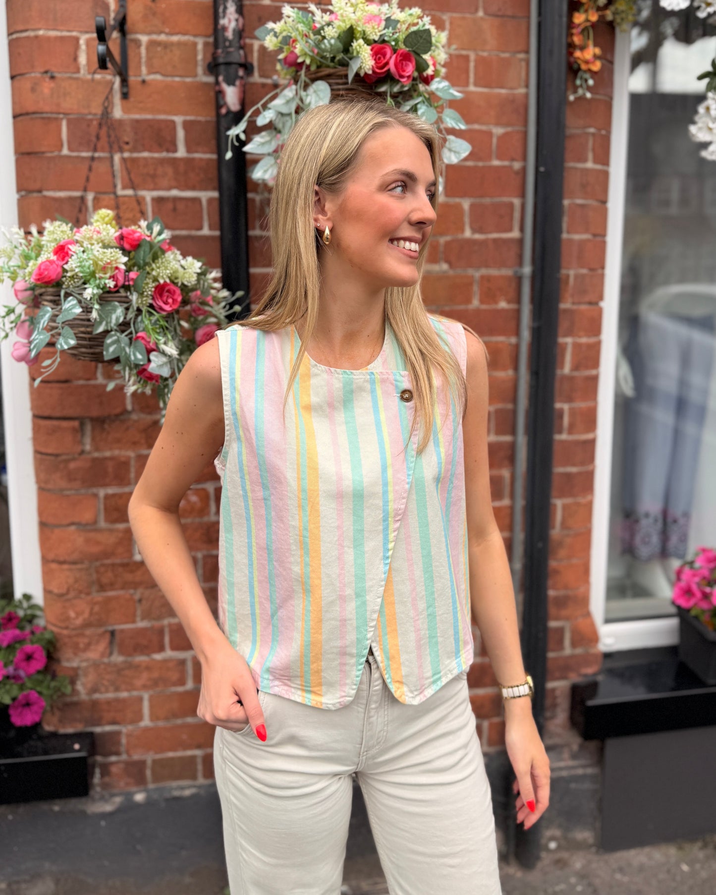Asymmetric Stripe Pastel Top