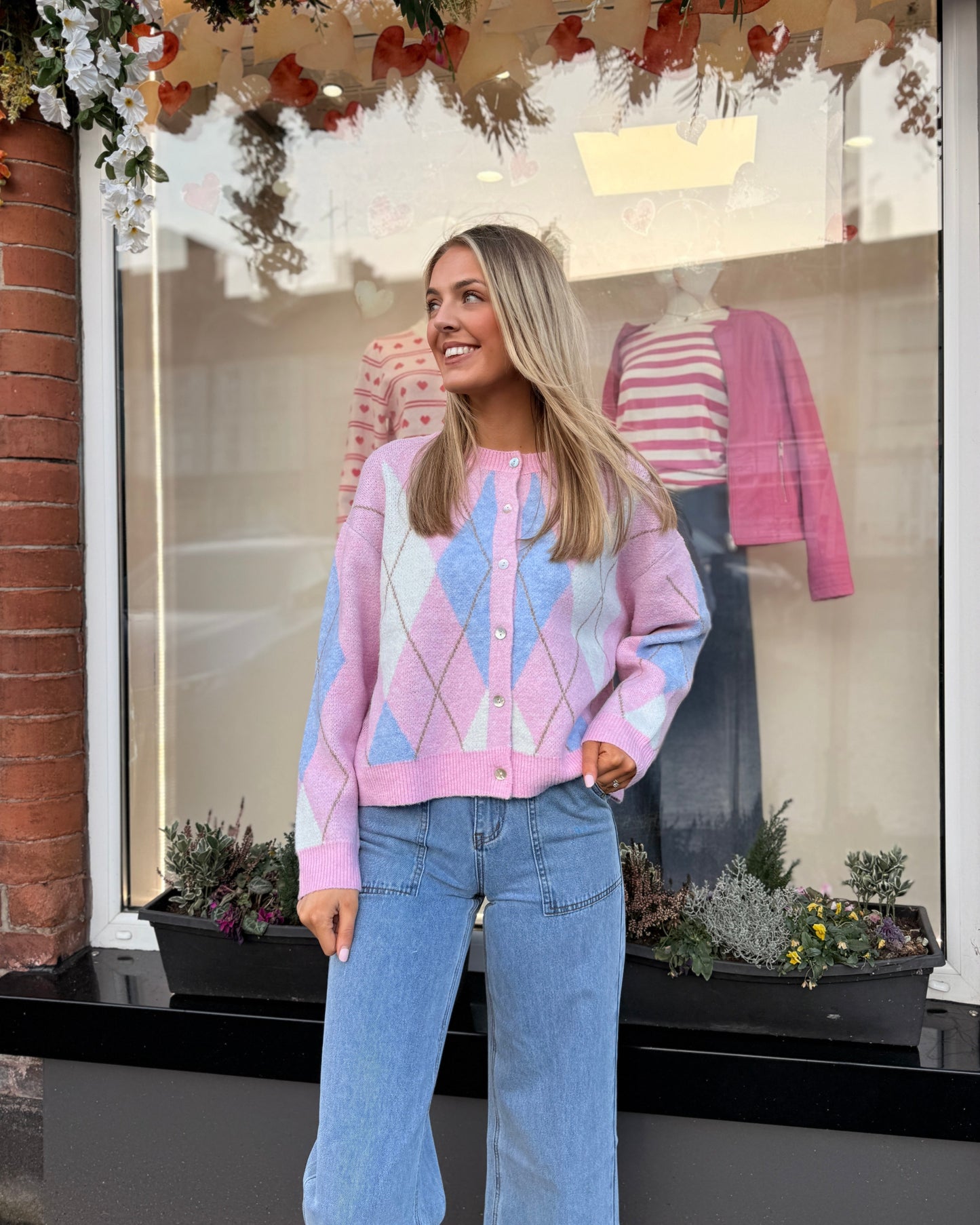 Pink Blue Argyle Cardigan