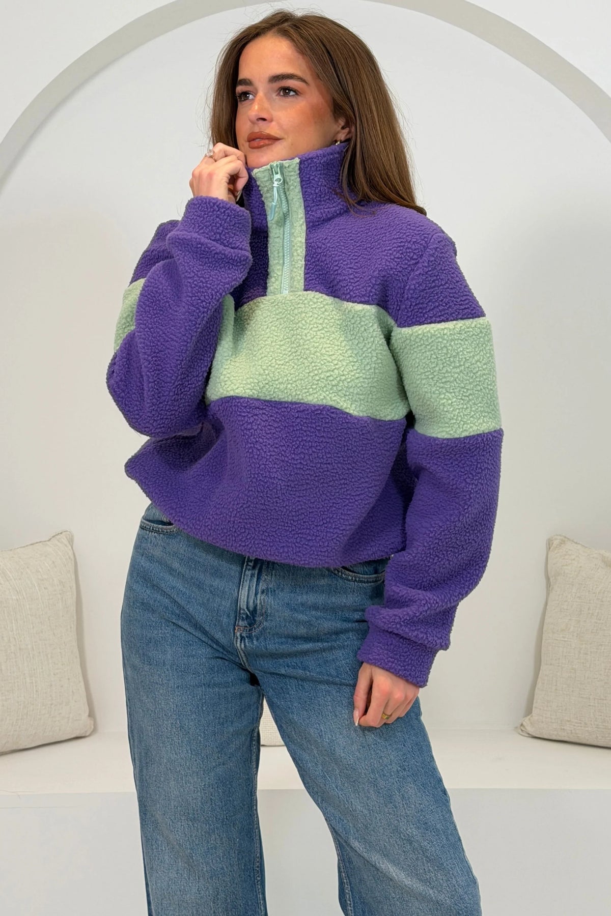 Beau 3/4 Zip Contrast Panel Fleece Purple