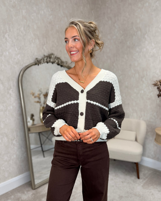 Colourblock Cardigan Brown/Cream