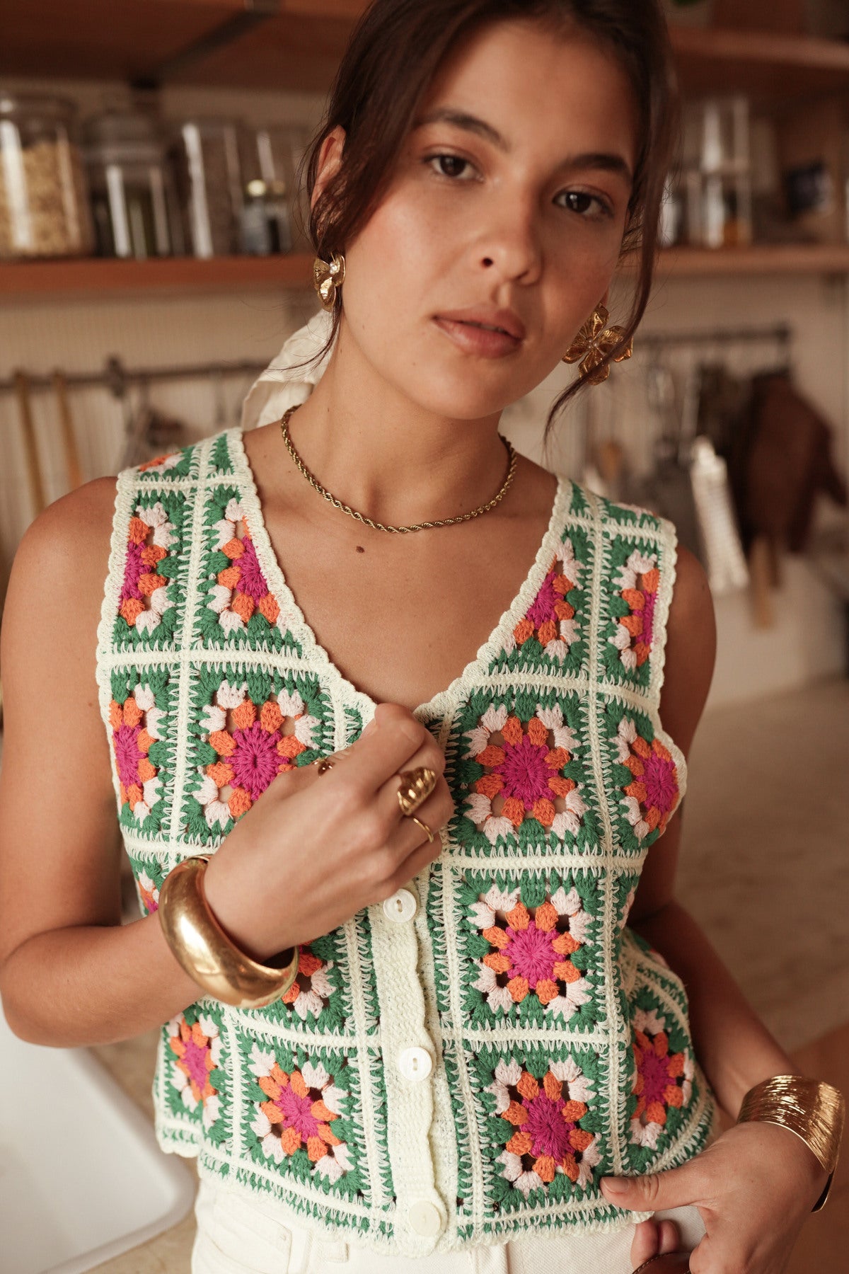 Crochet Sleeveless Top Green