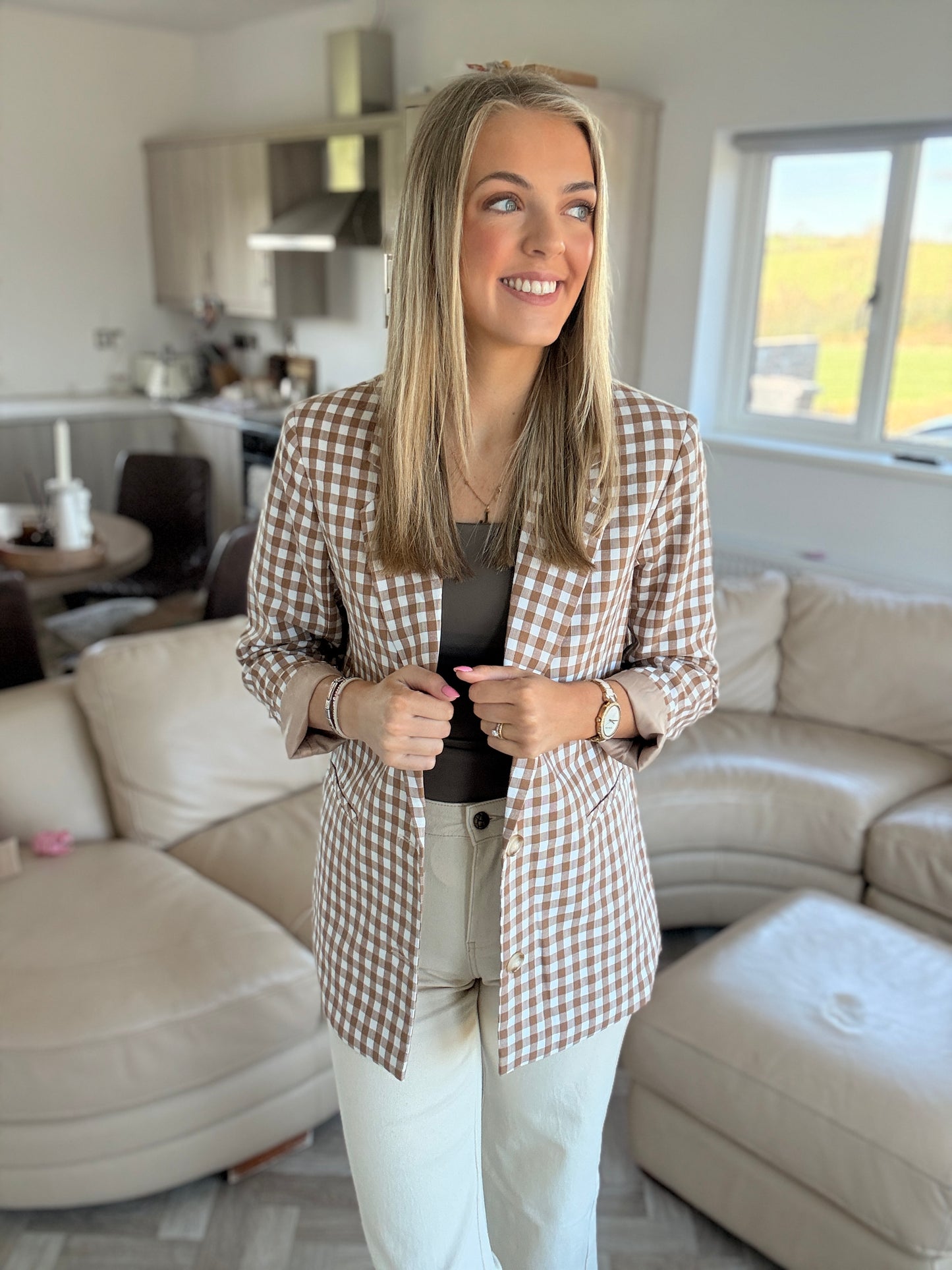 Gingham Coffee Blazer